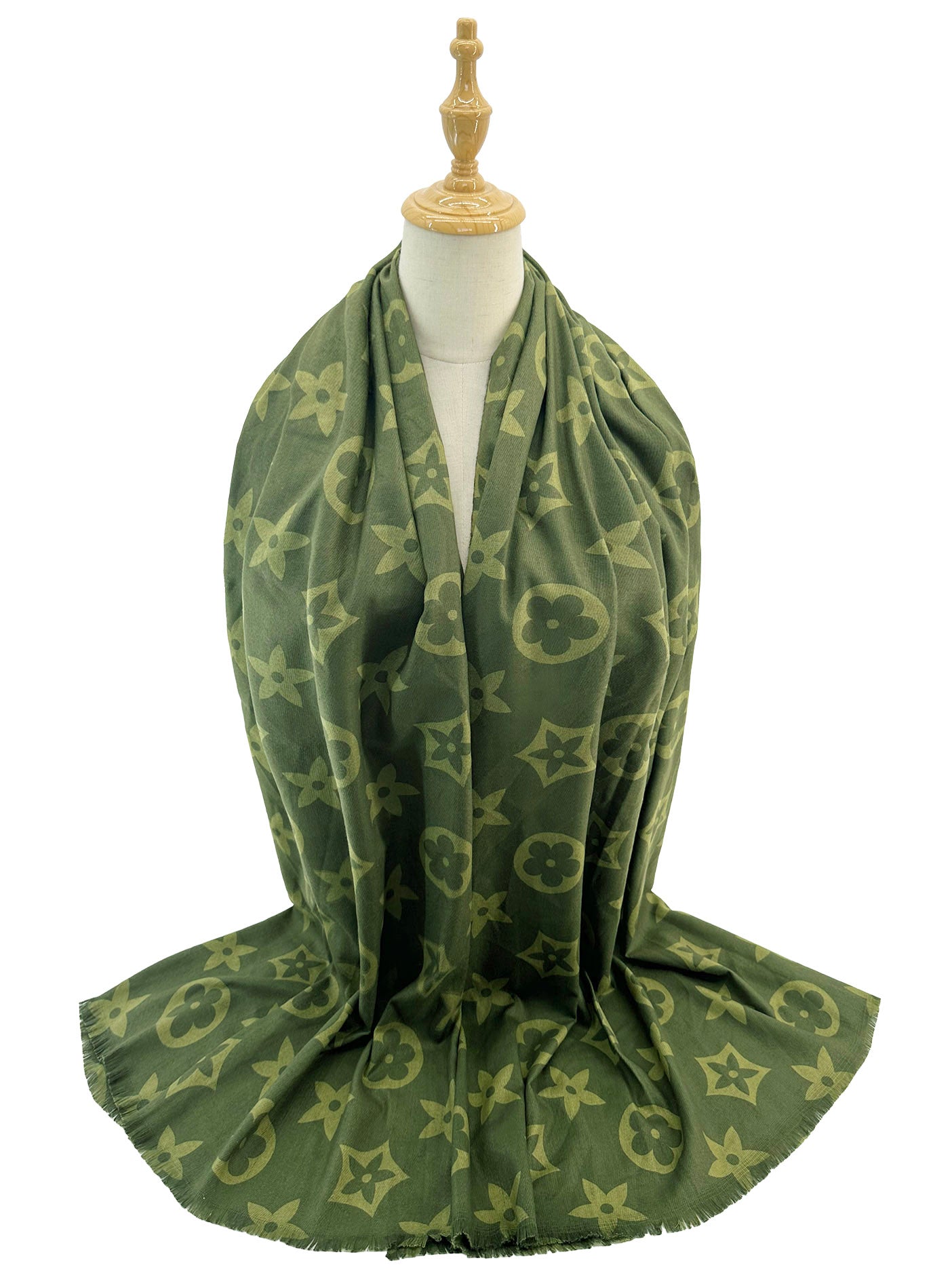 SF2411-125 Five Corner Flower Monogram Print Scarf Wrap