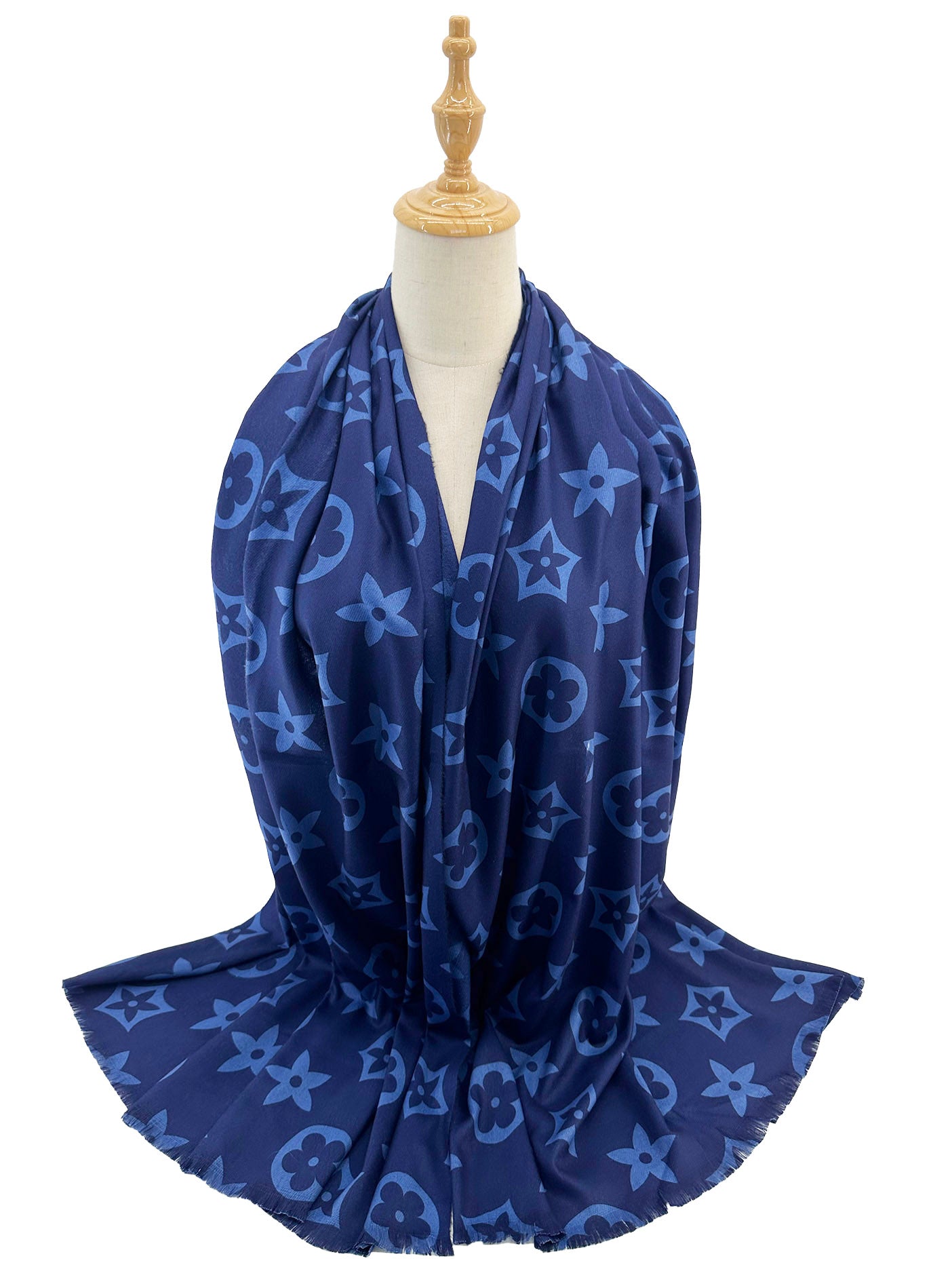 SF2411-125 Five Corner Flower Monogram Print Scarf Wrap