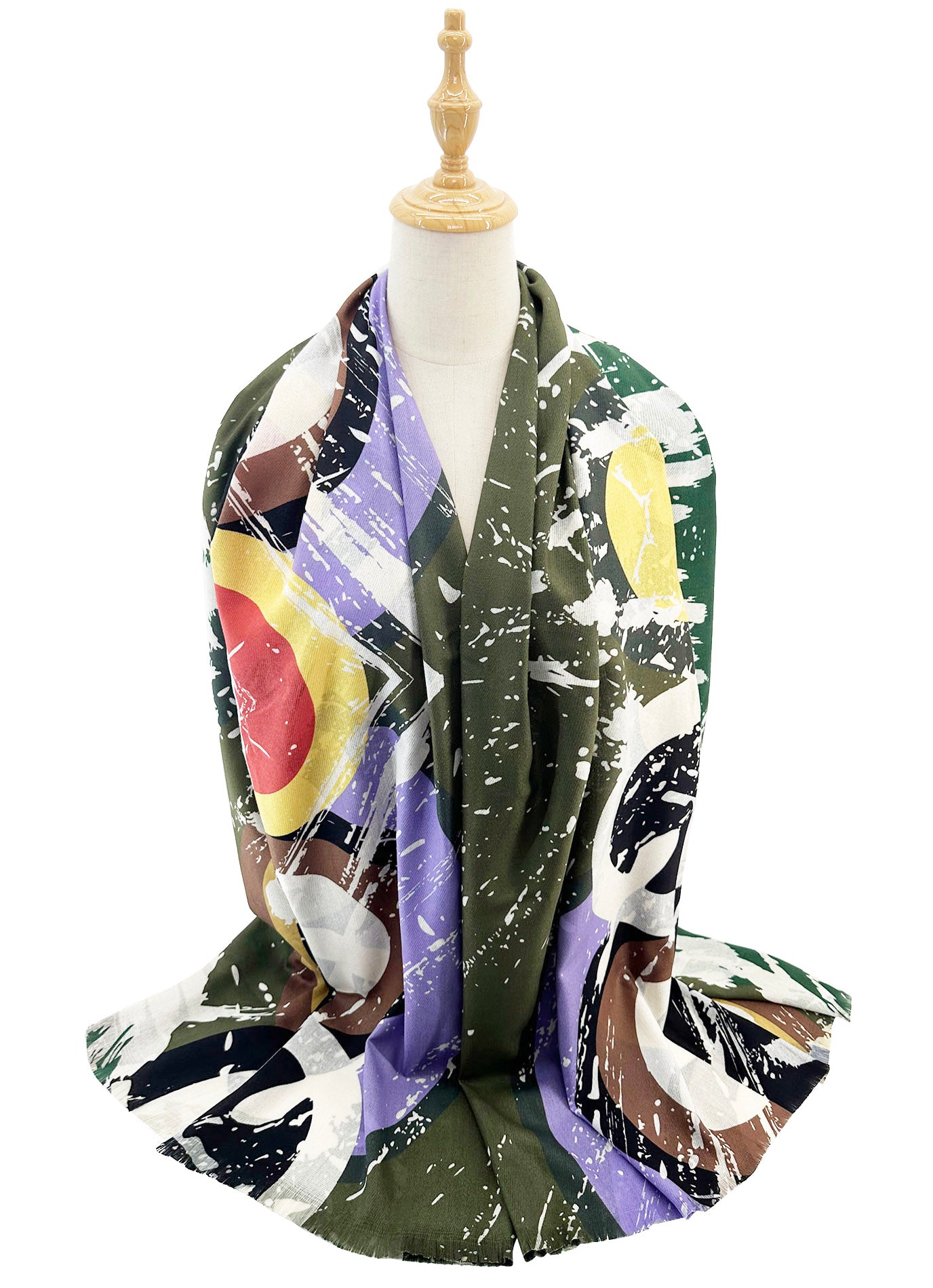 SF2411-137 Colourful Circles with Paint Splash Design Scarf