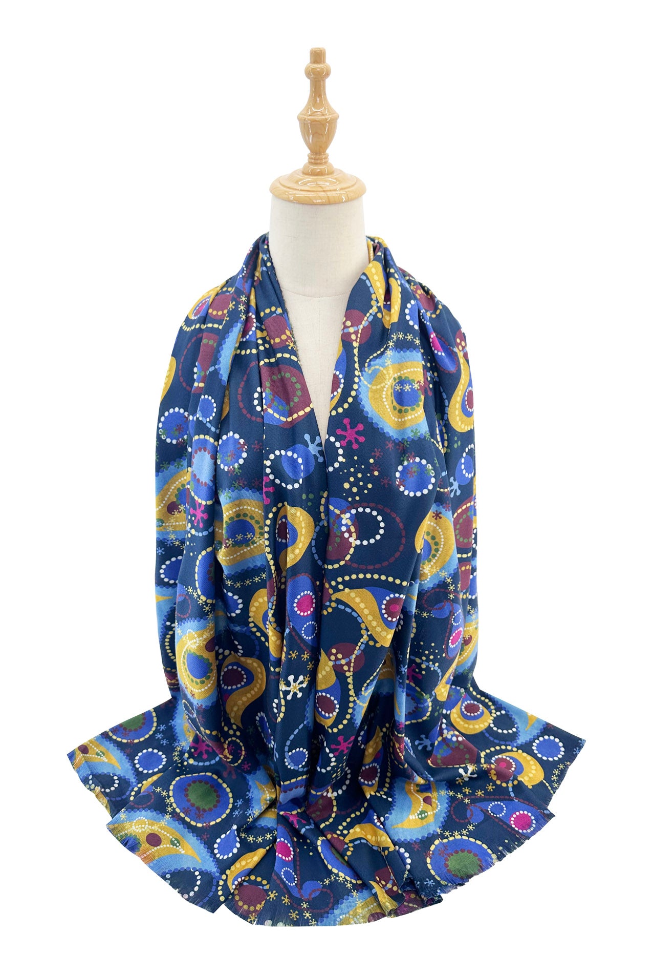 SF2411-139 Paisley and Dotted Circles Print Scarf