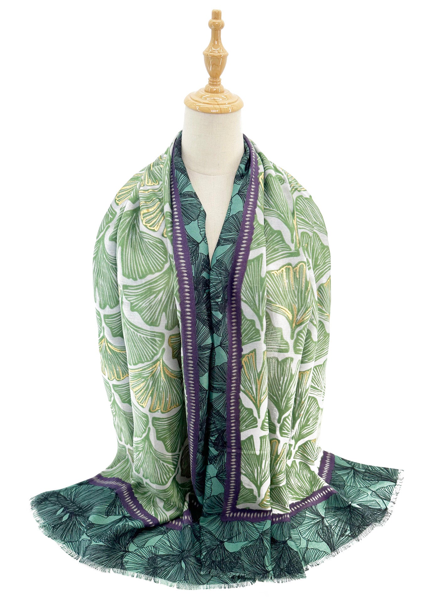 SF2411-141 Scarttered Ginkgo Leaves Themed Print Scarf