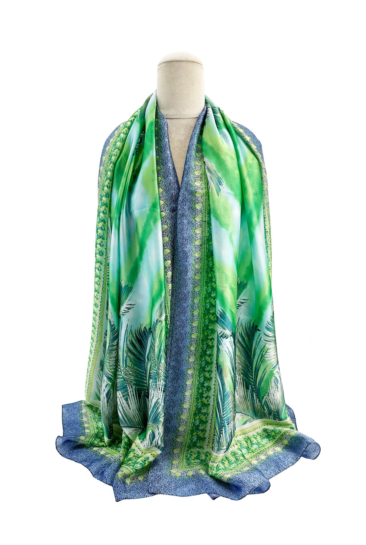 SF24110-019 Soft Colourful Leaves and Flowers Print Silk Blend Scarf