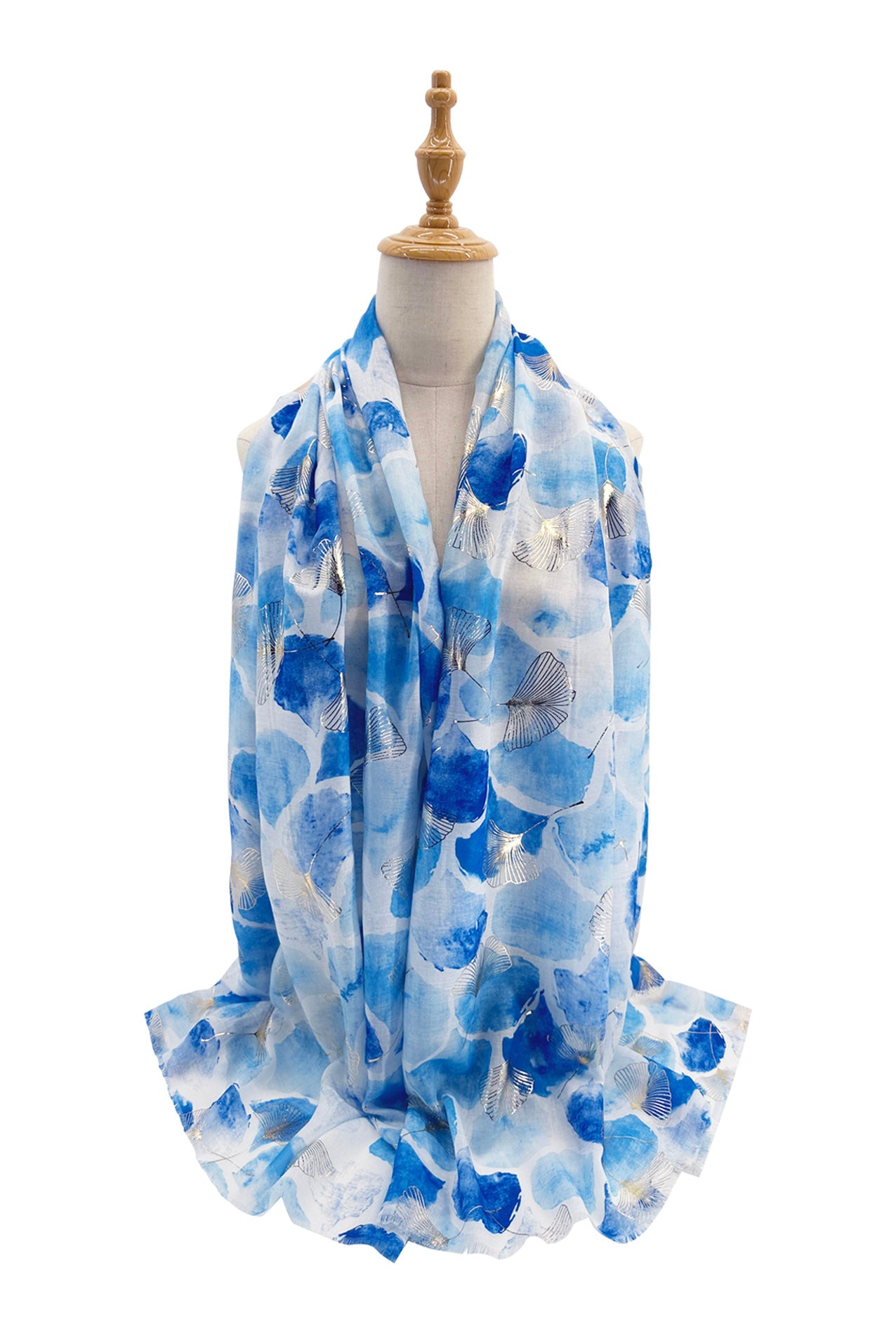 SF24110-030 Soft Colourful Scarf with Ginkgo Leaves Print and A Touch of Glitter