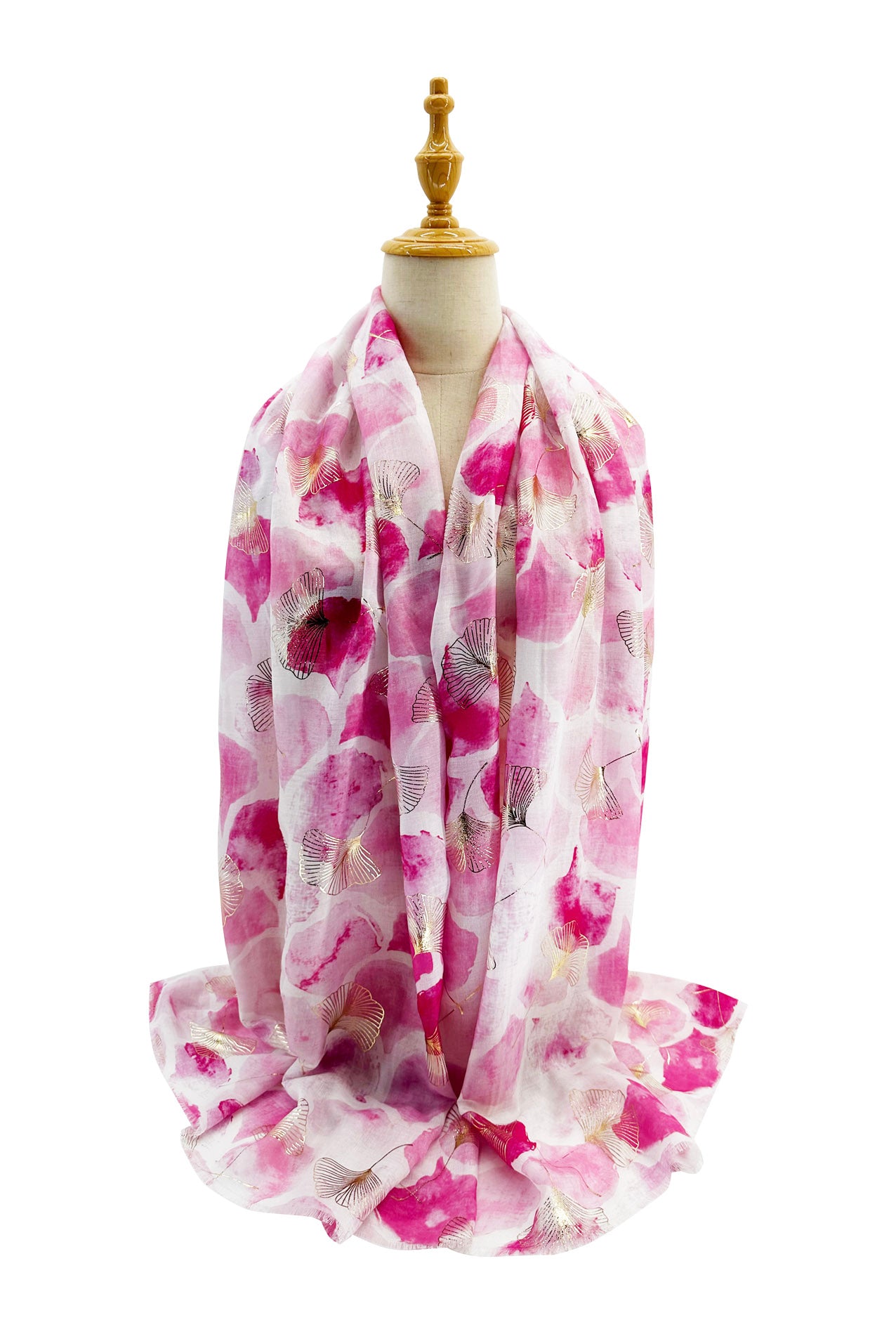 SF24110-030 Soft Colourful Scarf with Ginkgo Leaves Print and A Touch of Glitter