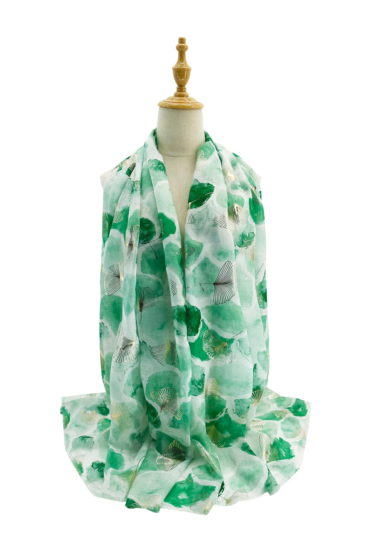 SF24110-030 Soft Colourful Scarf with Ginkgo Leaves Print and A Touch of Glitter