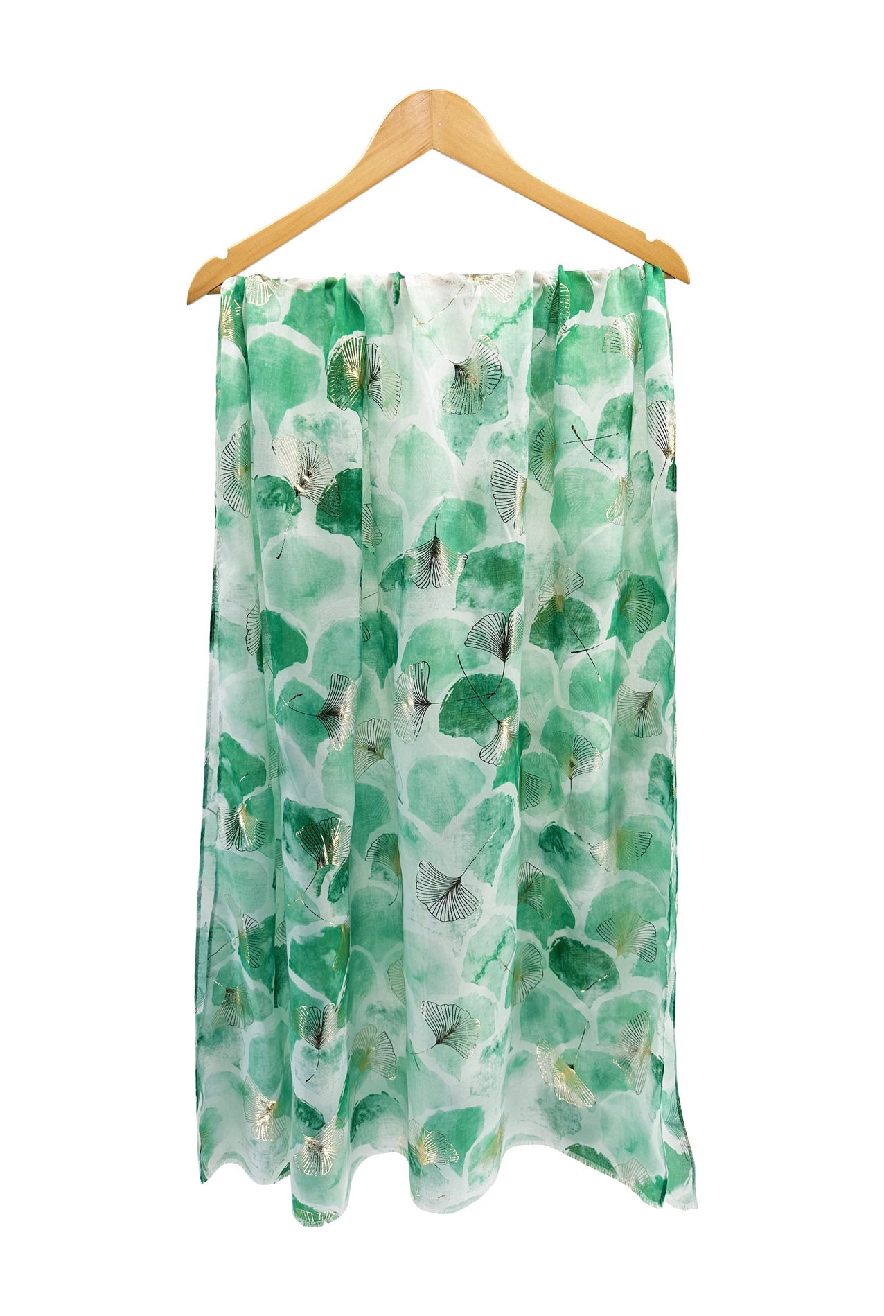 SF24110-030 Soft Colourful Scarf with Ginkgo Leaves Print and A Touch of Glitter