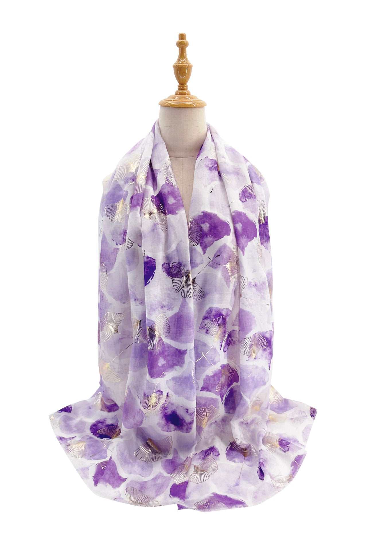 SF24110-030 Soft Colourful Scarf with Ginkgo Leaves Print and A Touch of Glitter