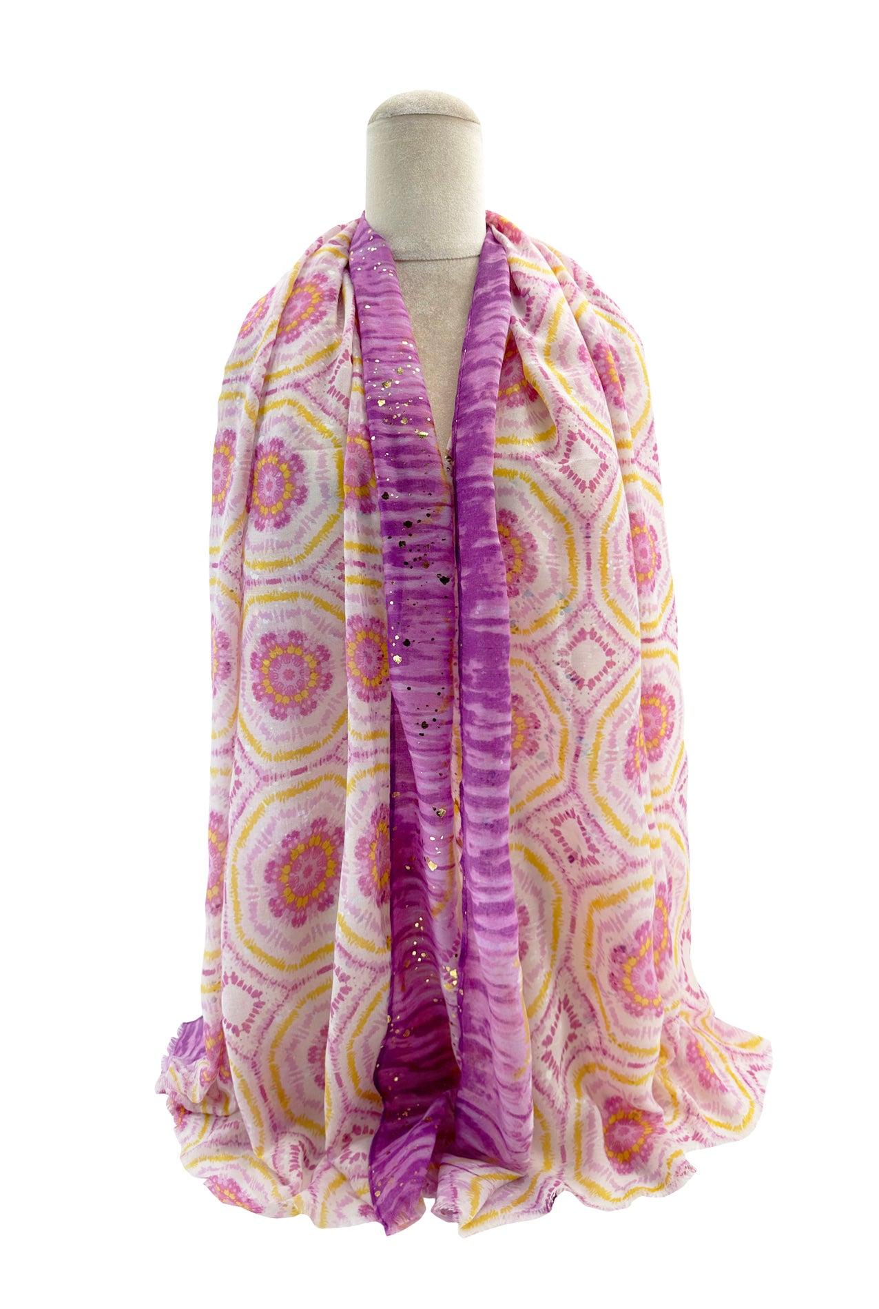 SF24110-031 Geometric Artistic Shapes Print Sparkly Scarf