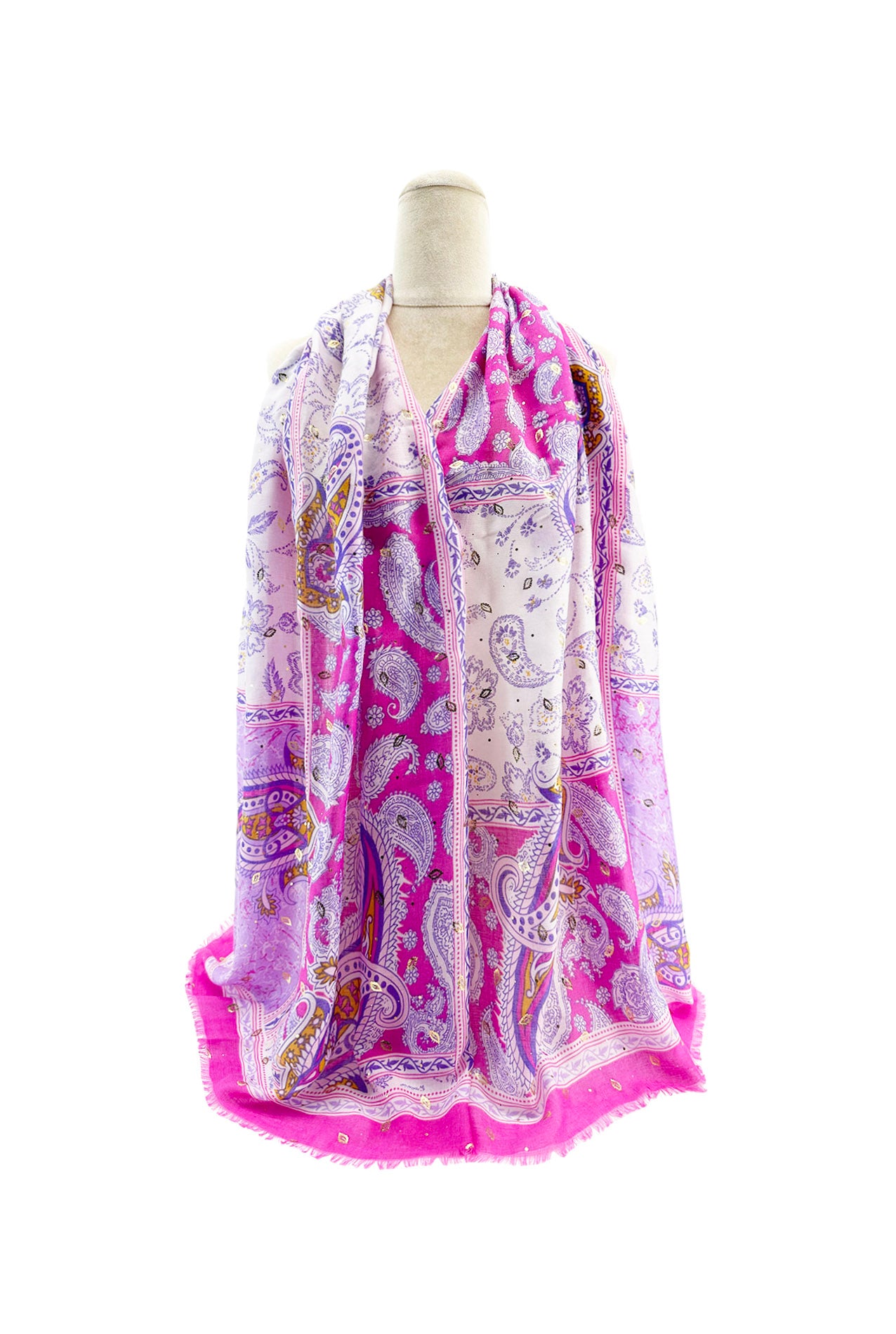 SF24110-032 Soft Colourful Paisley Print Cotton Mix Scarf