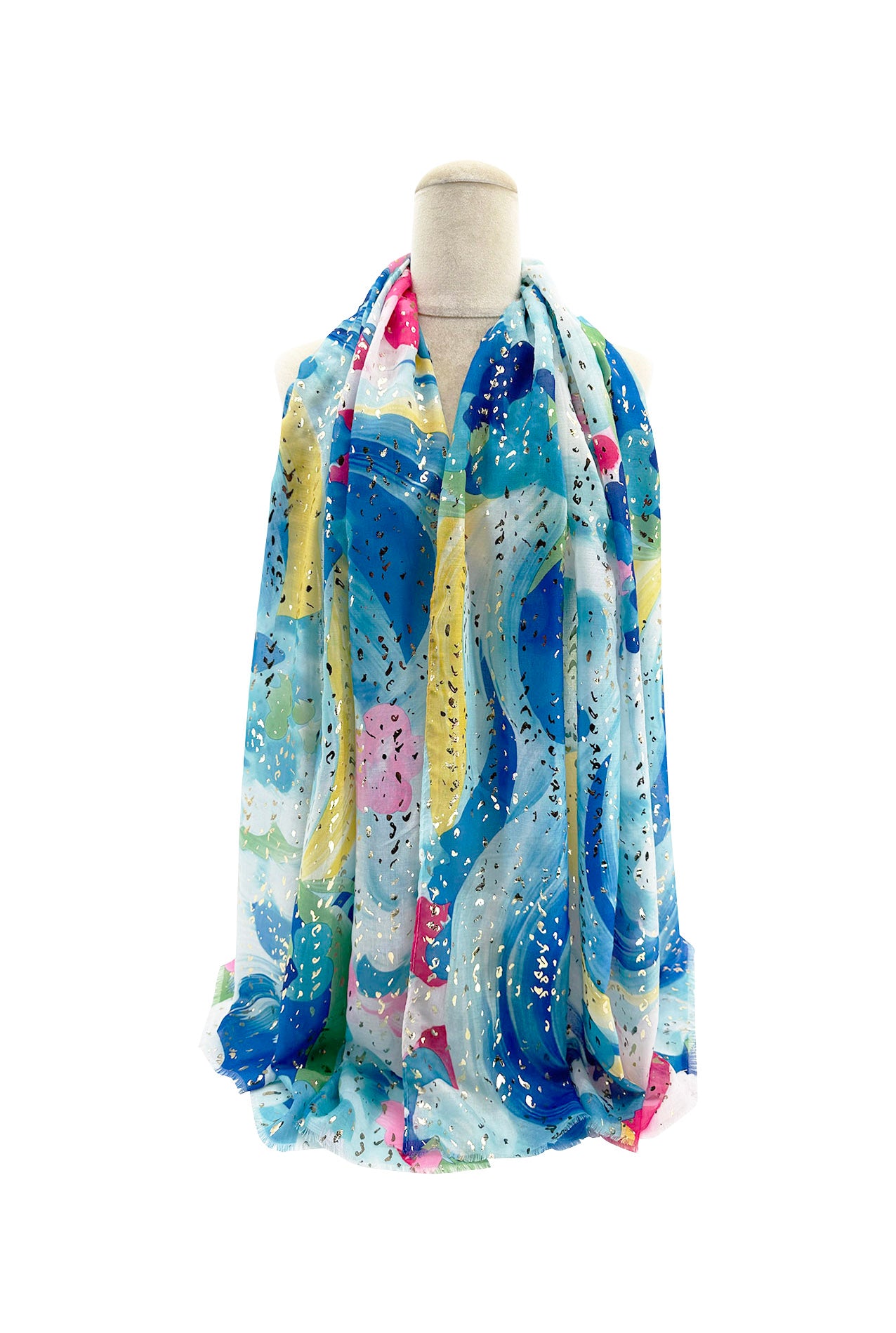 SF24110-058 Abstract Watercolour Print Soft Sparkly Scarf