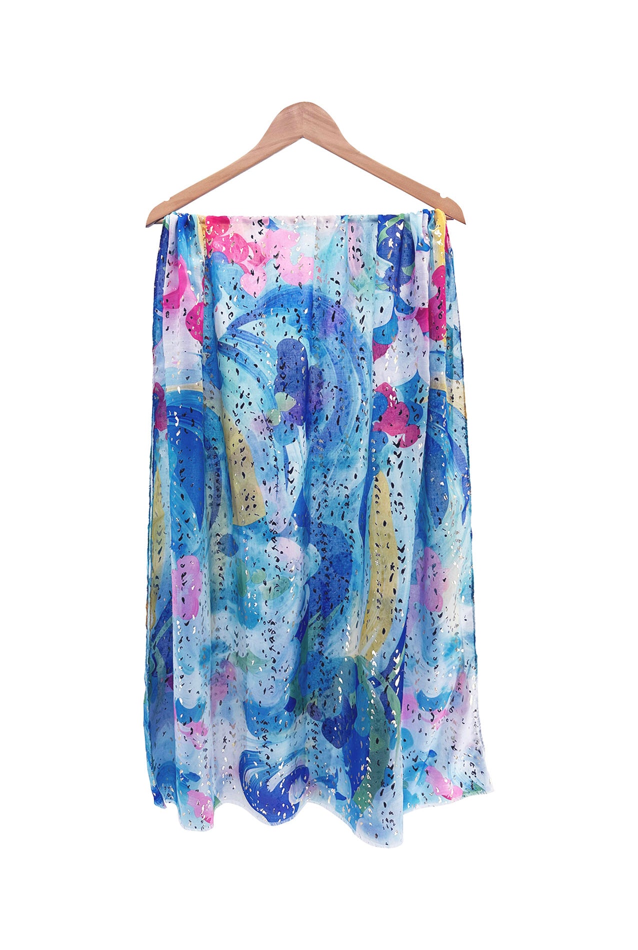 SF24110-058 Abstract Watercolour Print Soft Sparkly Scarf