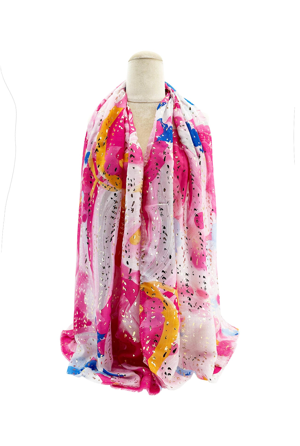 SF24110-058 Abstract Watercolour Print Soft Sparkly Scarf