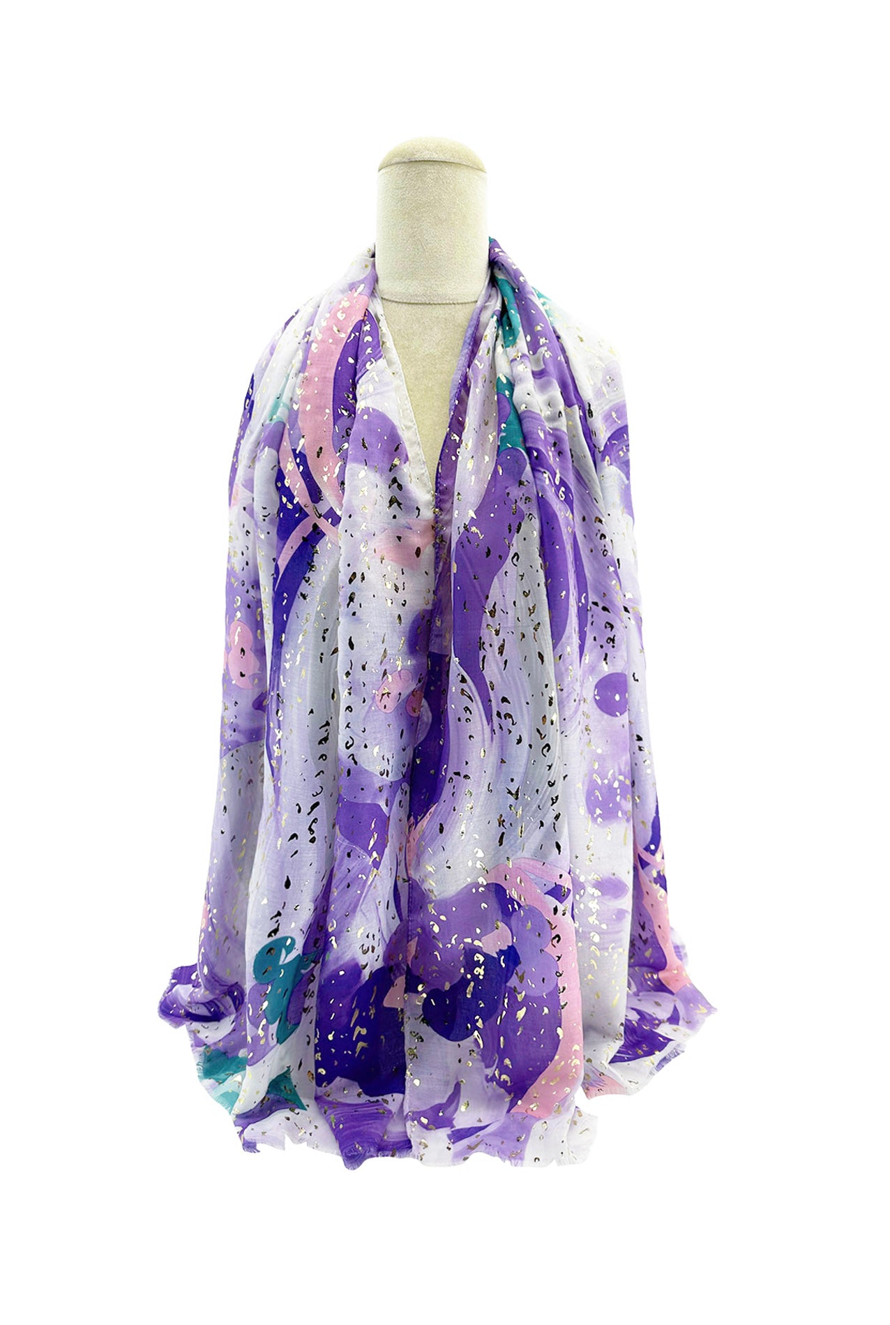 SF24110-058 Abstract Watercolour Print Soft Sparkly Scarf