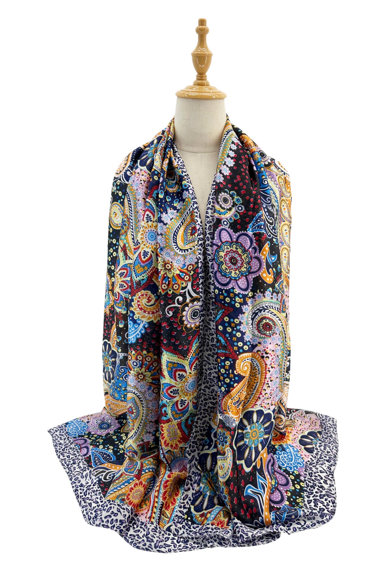 SF24110-062 Soft Silk Mix Vibrant Scarf with Paisley Print