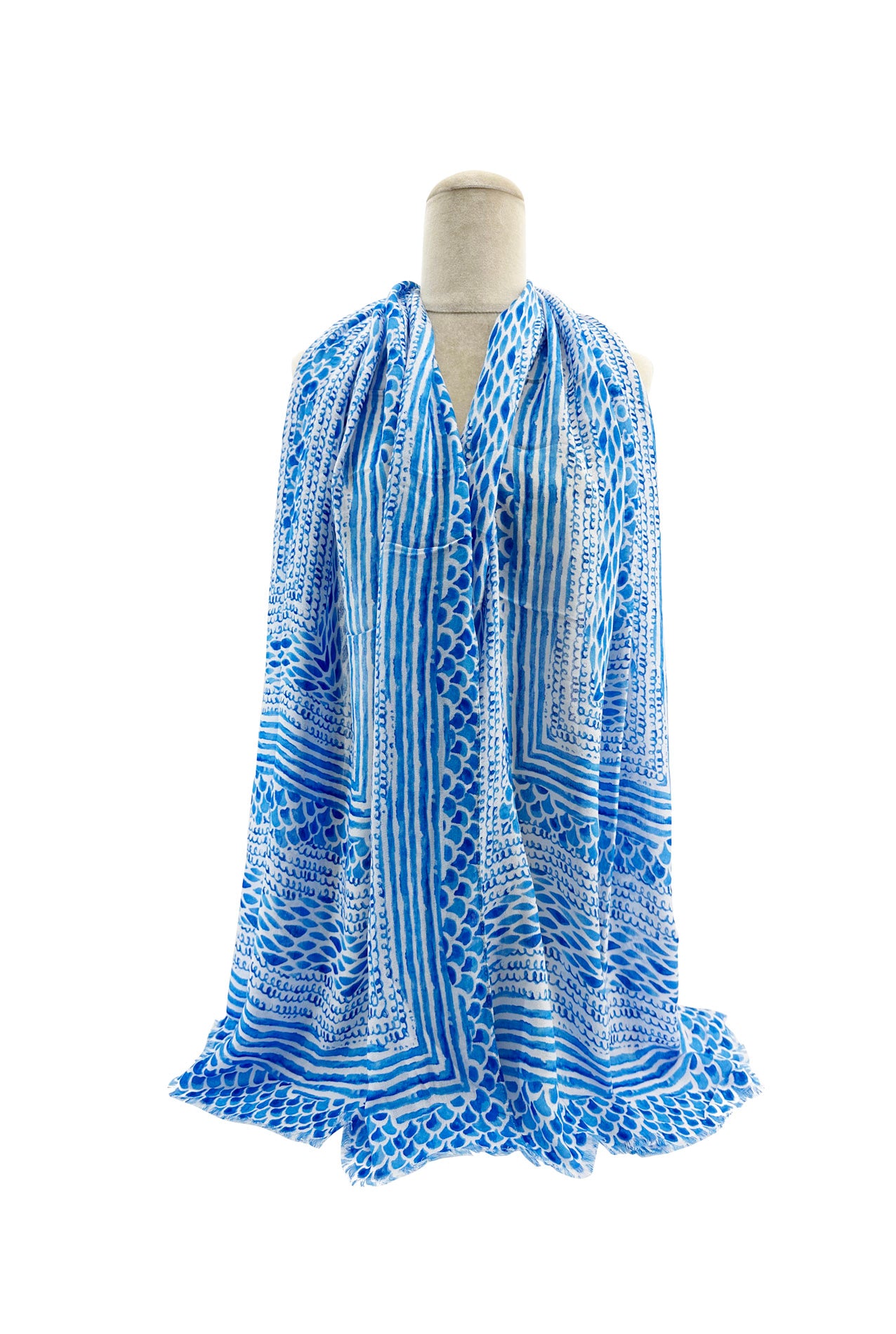 SF24130-042 Soft Cotton Blend Scarf with Atlanticus Style Print