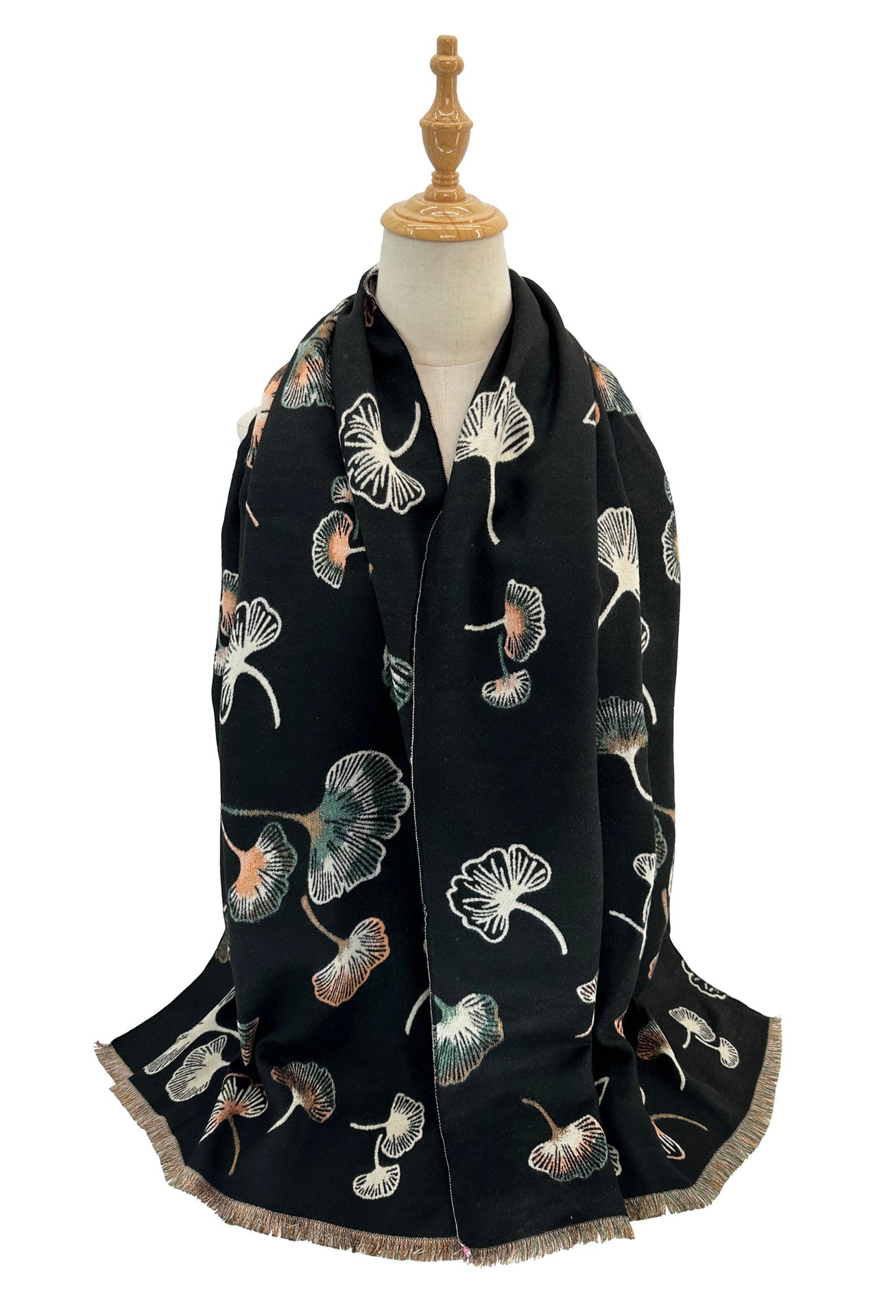 SF24138-130 Stylish Flying Ginkgo Leaf Print Scarf