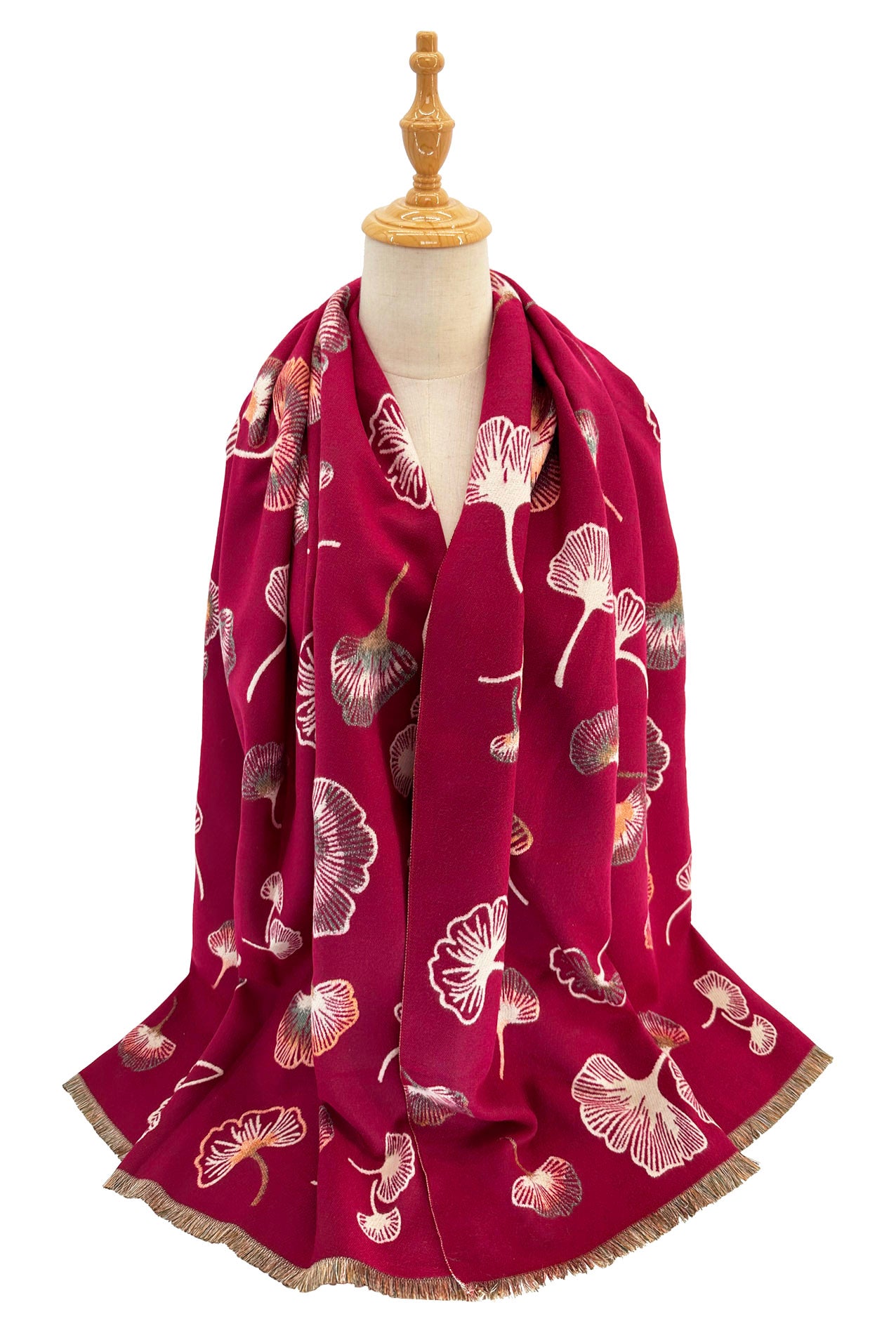 SF24138-130 Stylish Flying Ginkgo Leaf Print Scarf