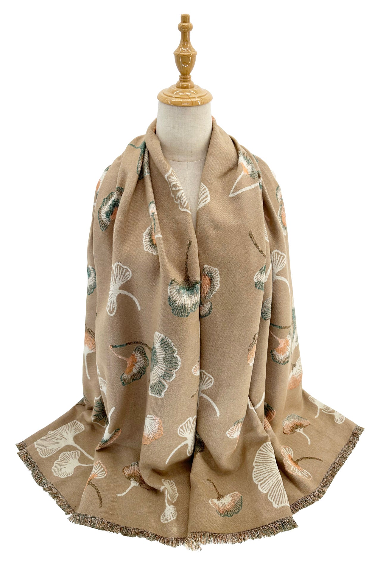 SF24138-130 Stylish Flying Ginkgo Leaf Print Scarf