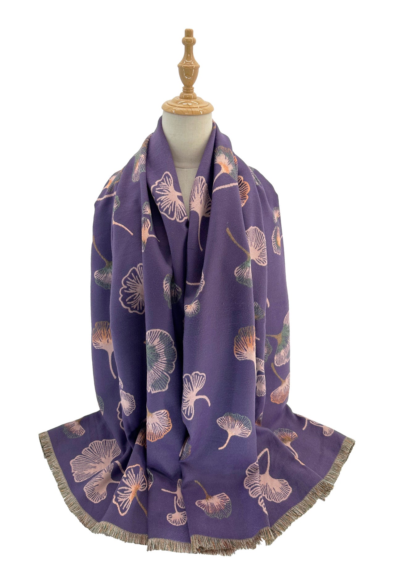 SF24138-130 Stylish Flying Ginkgo Leaf Print Scarf