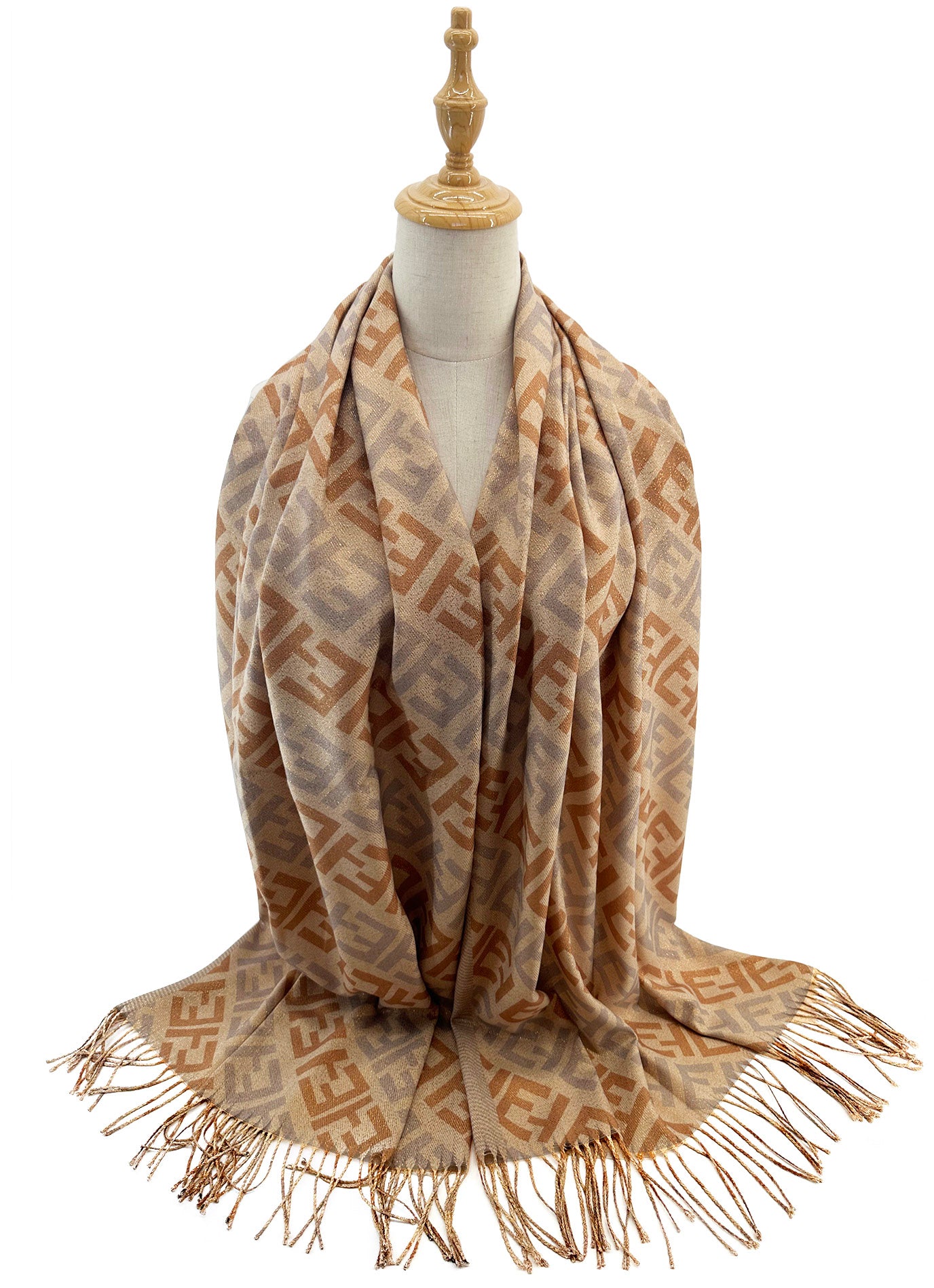 SF2416-112 Geometric Interlocking Pattern Scarf with Tassels