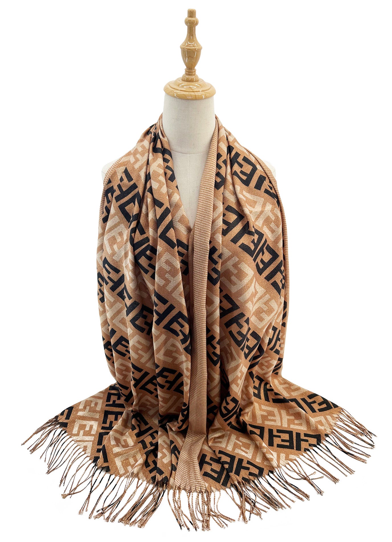 SF2416-112 Geometric Interlocking Pattern Scarf with Tassels