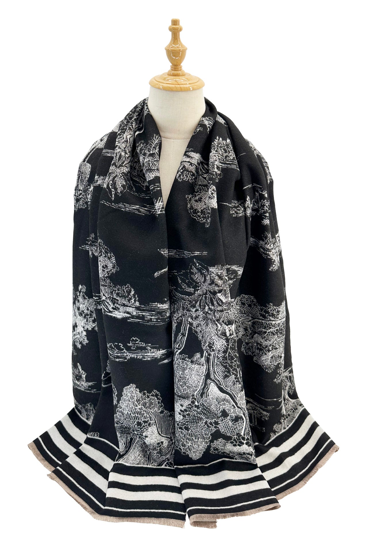 SF2416-120 Textured Trees with Lined Edge Print Scarf