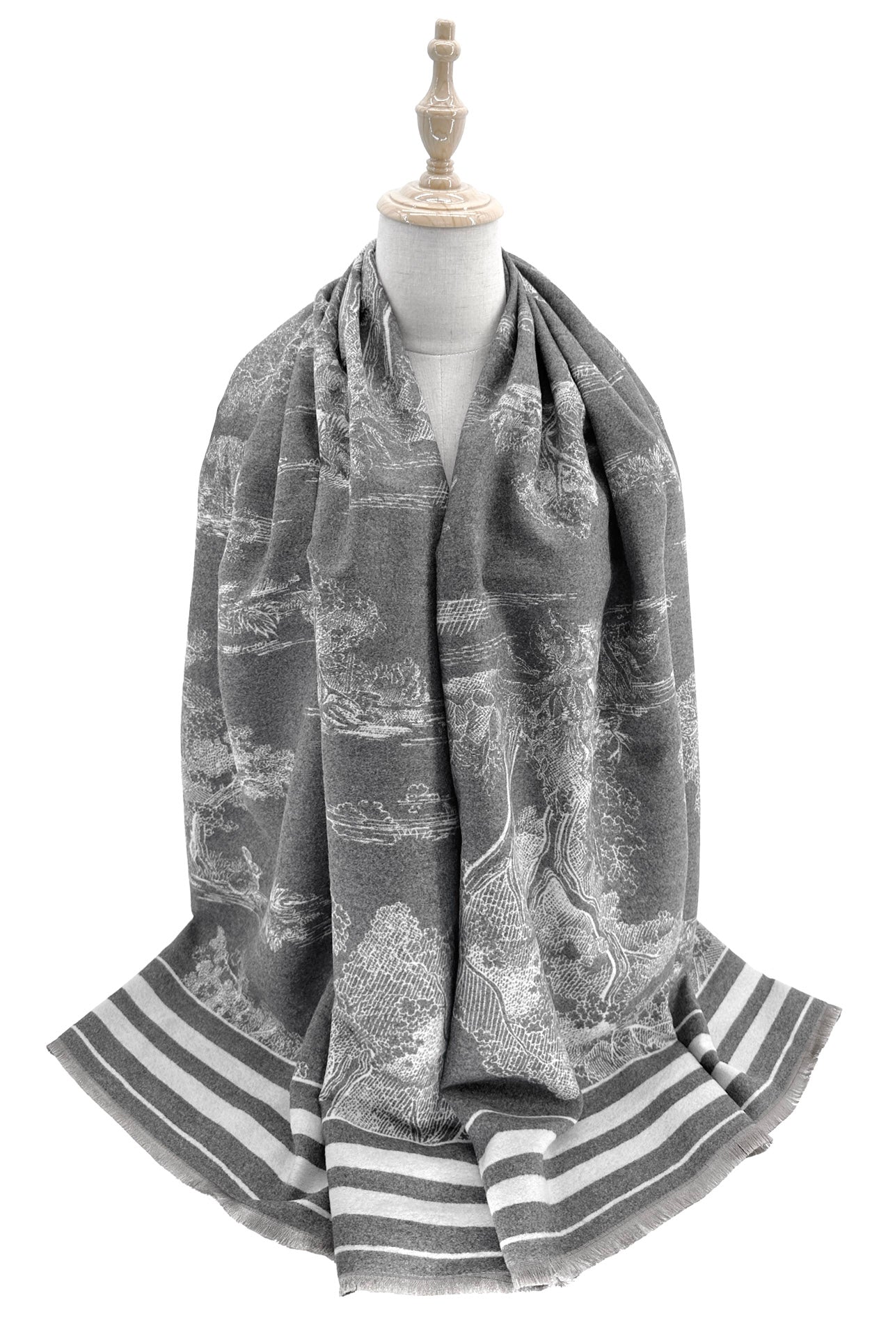 SF2416-120 Textured Trees with Lined Edge Print Scarf