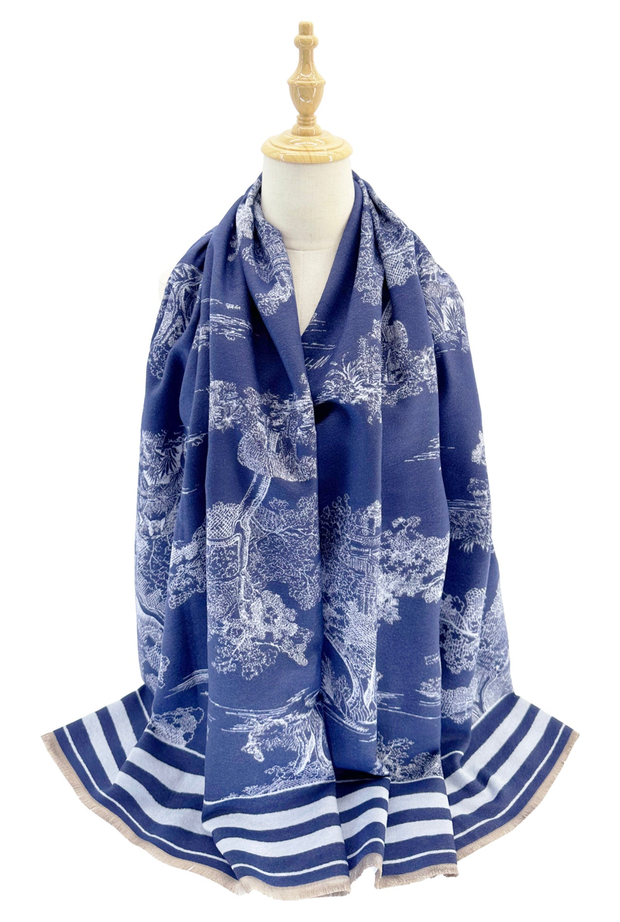 SF2416-120 Textured Trees with Lined Edge Print Scarf