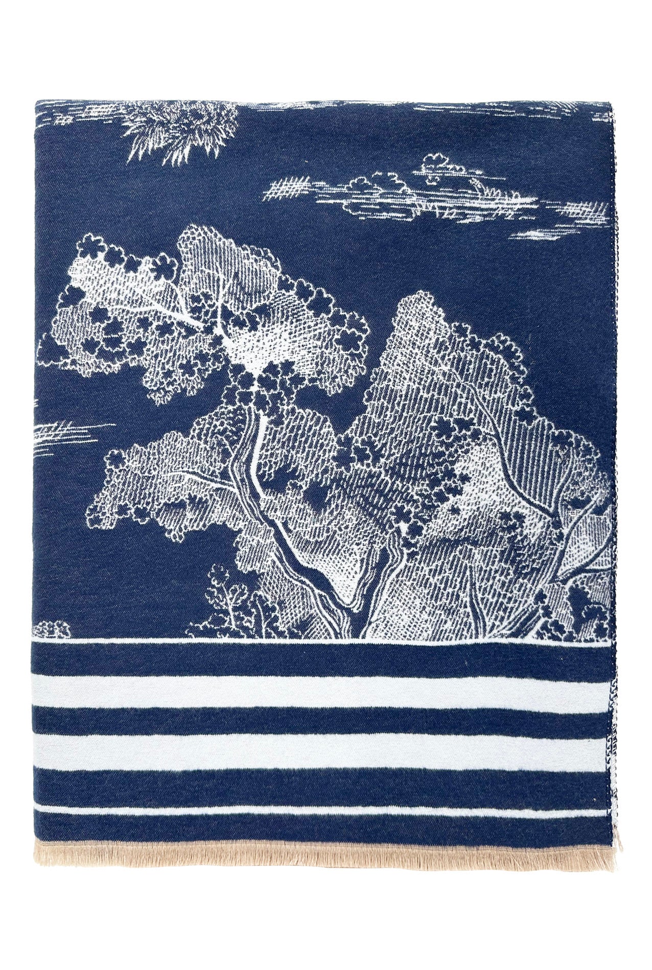 SF2416-120 Textured Trees with Lined Edge Print Scarf