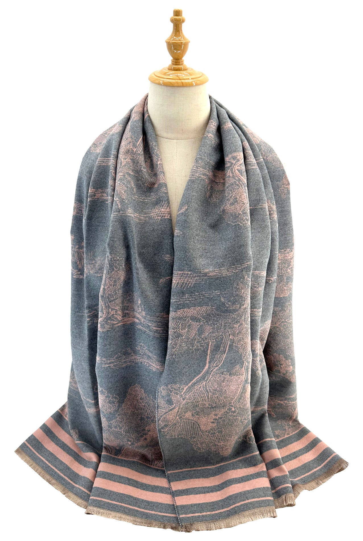 SF2416-120 Textured Trees with Lined Edge Print Scarf