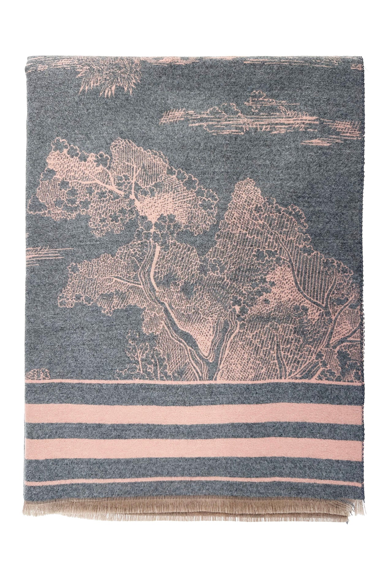 SF2416-120 Textured Trees with Lined Edge Print Scarf