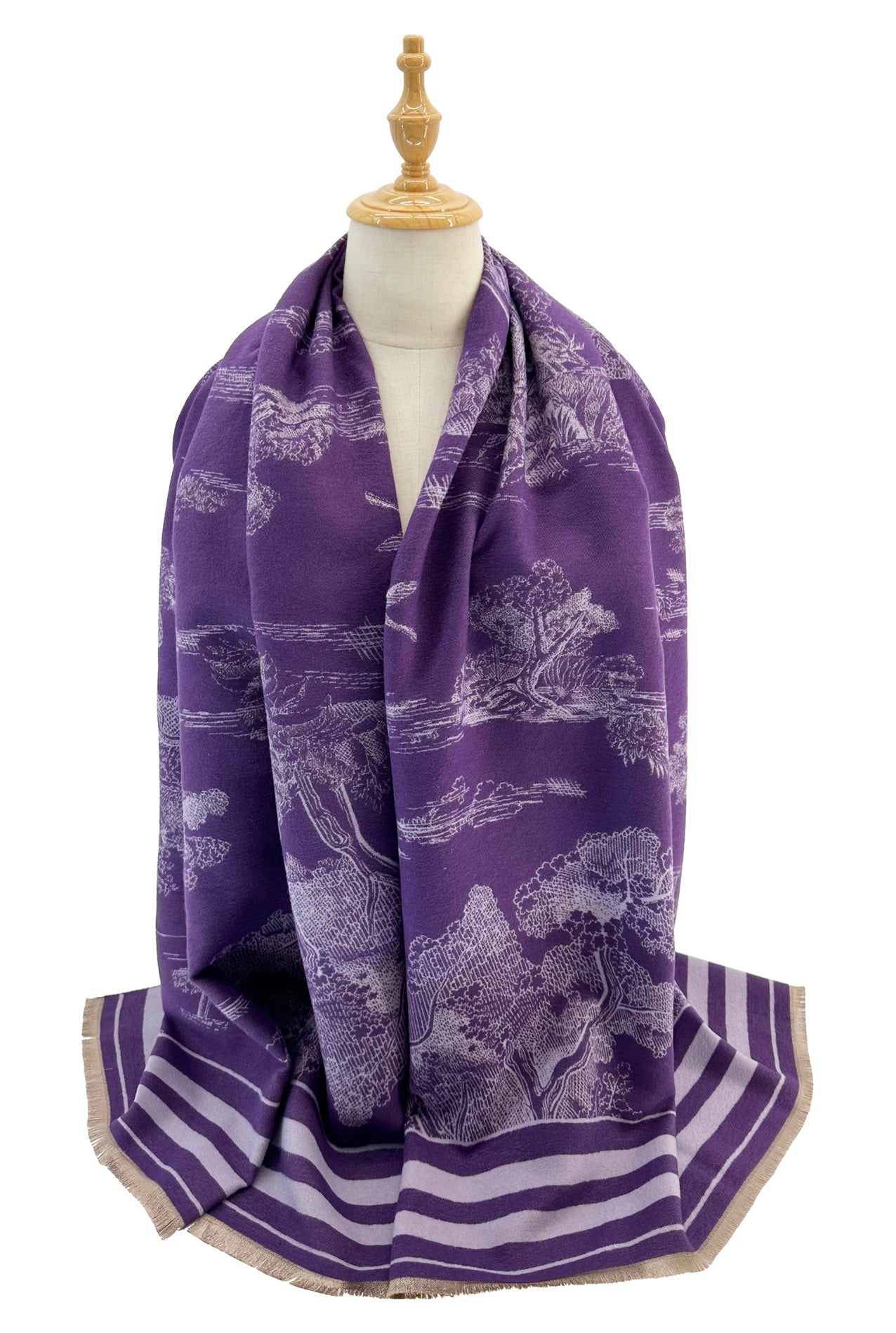 SF2416-120 Textured Trees with Lined Edge Print Scarf