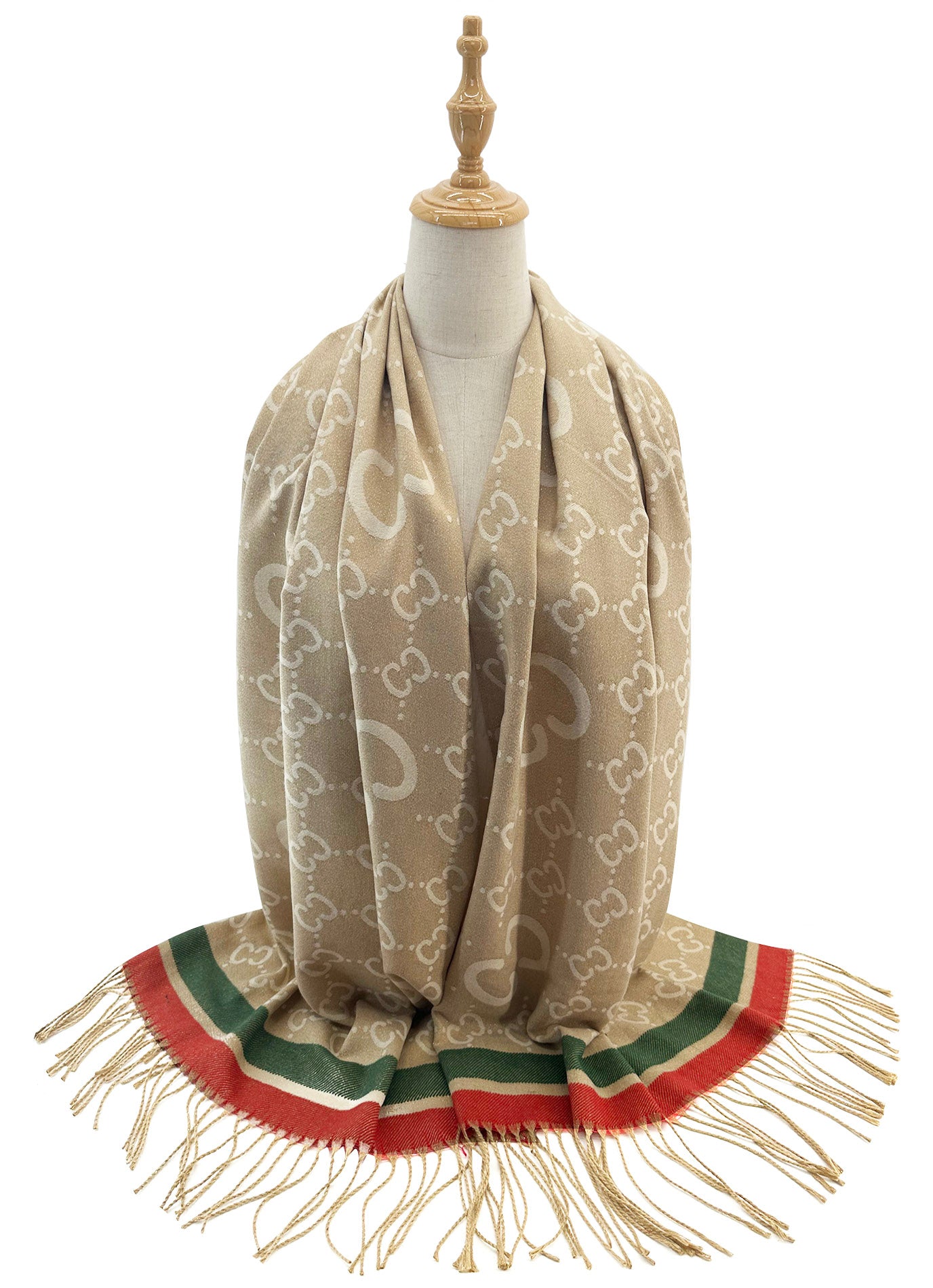 SF2416-124 Interlocking CC Monogram Print Scarf With Tassels