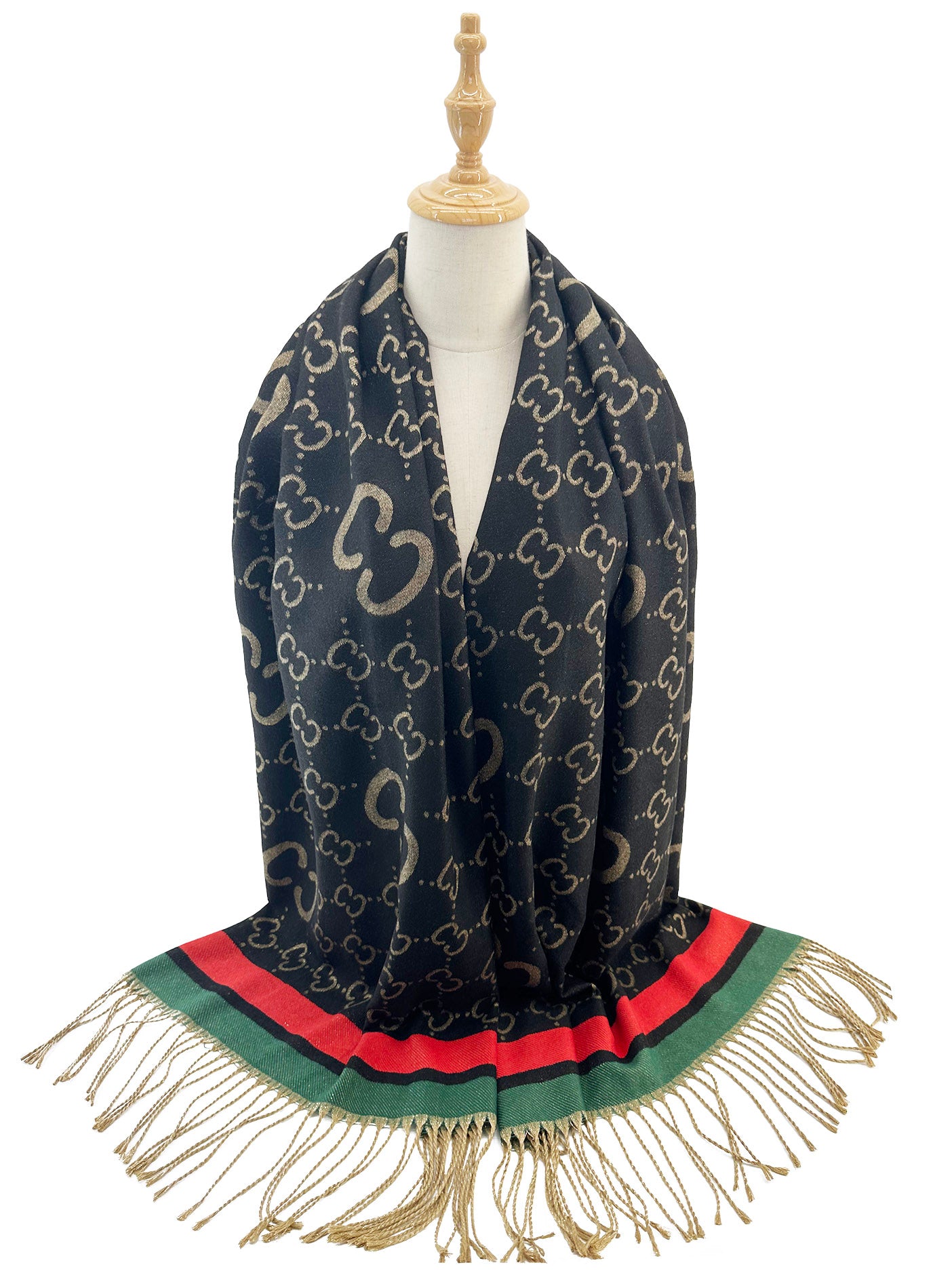 SF2416-124 Interlocking CC Monogram Print Scarf With Tassels