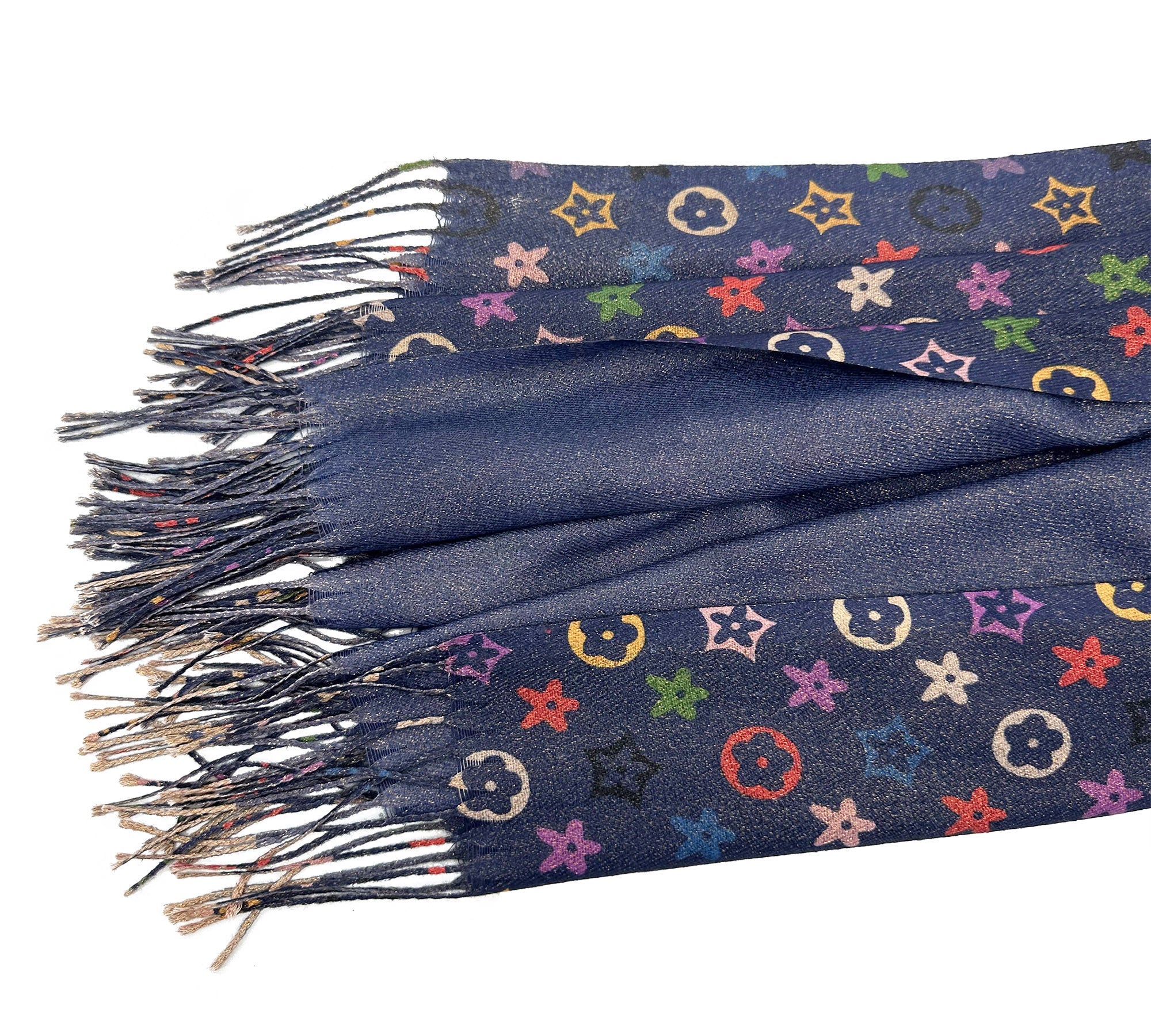 SF2416-126 Colourful Monogram Canvas Print Scarf with Tassels