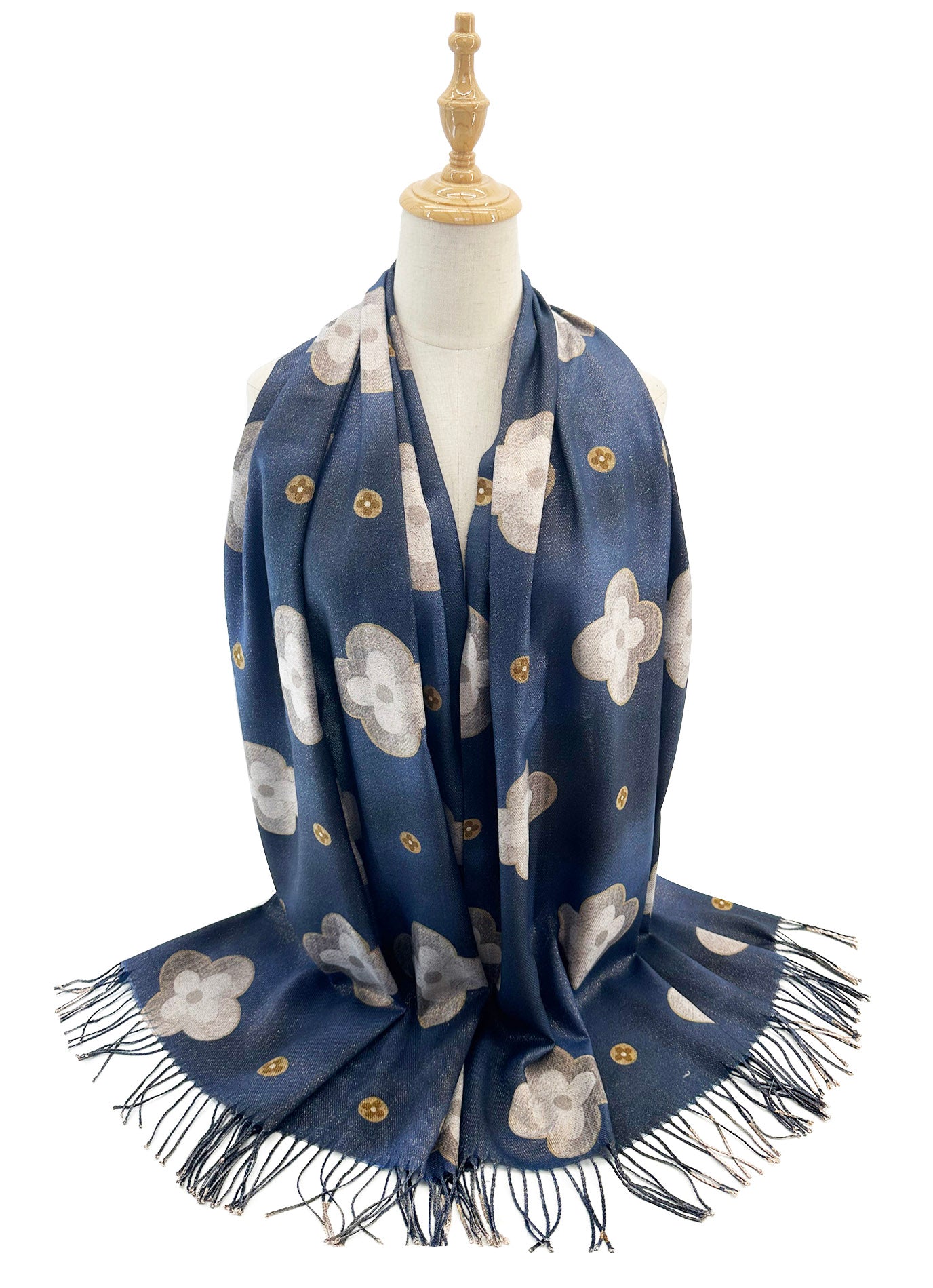 SF2416-127 Elegant Classic Floral Print Scarf with Tassels