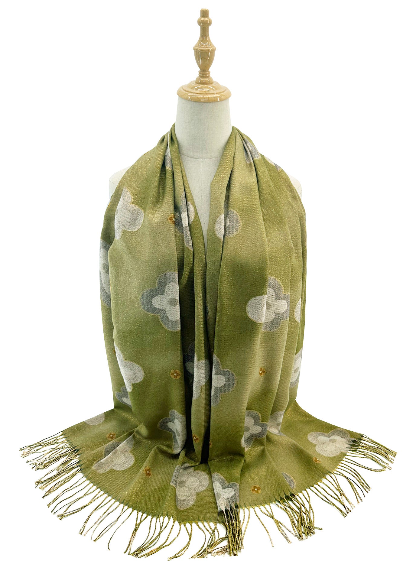 SF2416-127 Elegant Classic Floral Print Scarf with Tassels