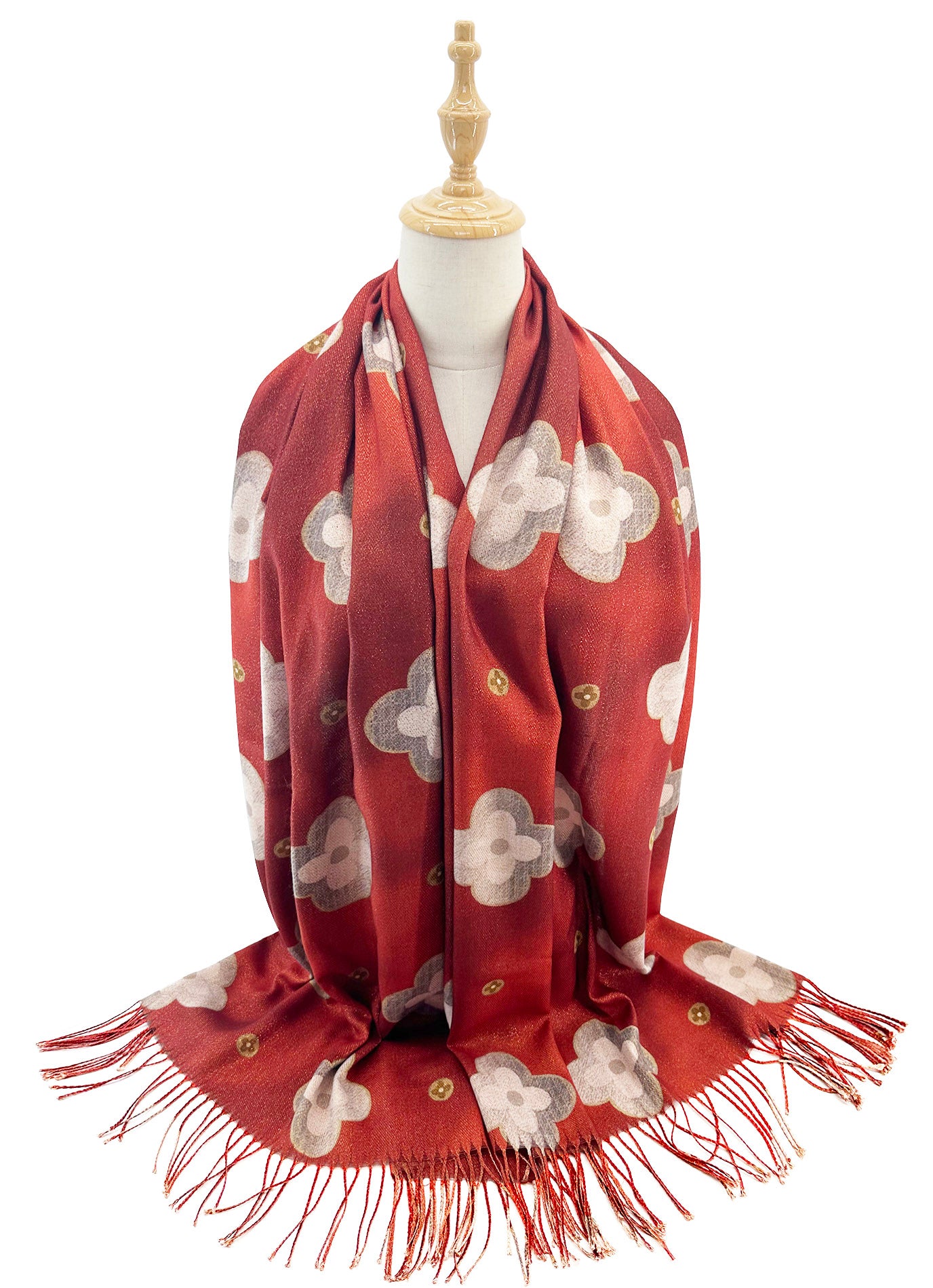 SF2416-127 Elegant Classic Floral Print Scarf with Tassels