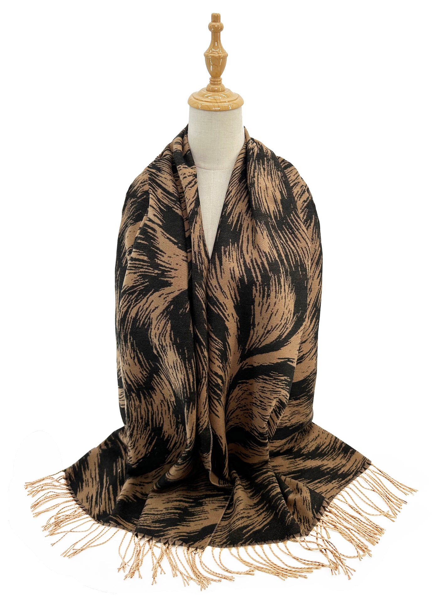 SF24175-115 Abstract Texture Print Scarf With Tassels