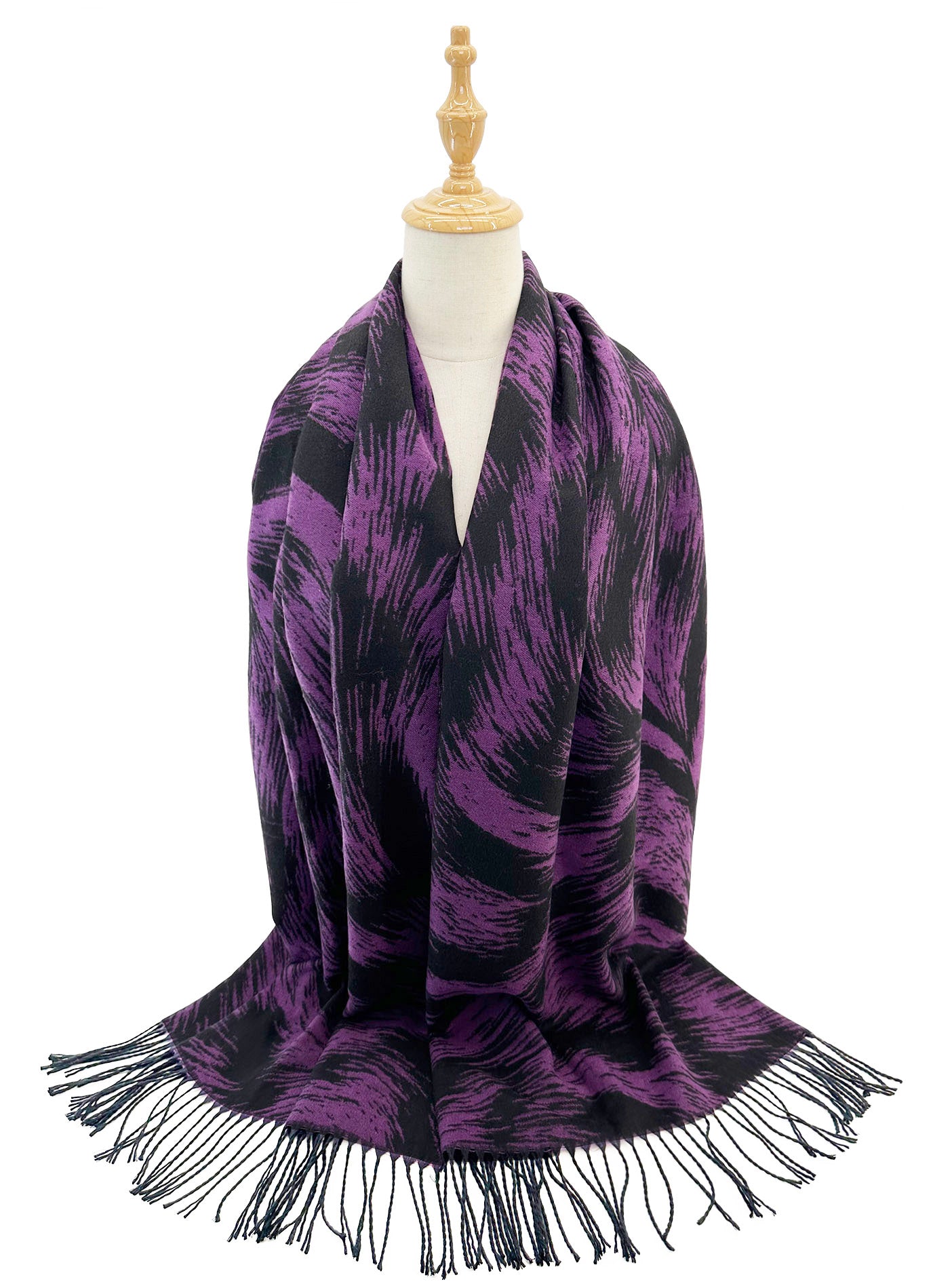 SF24175-115 Abstract Texture Print Scarf With Tassels