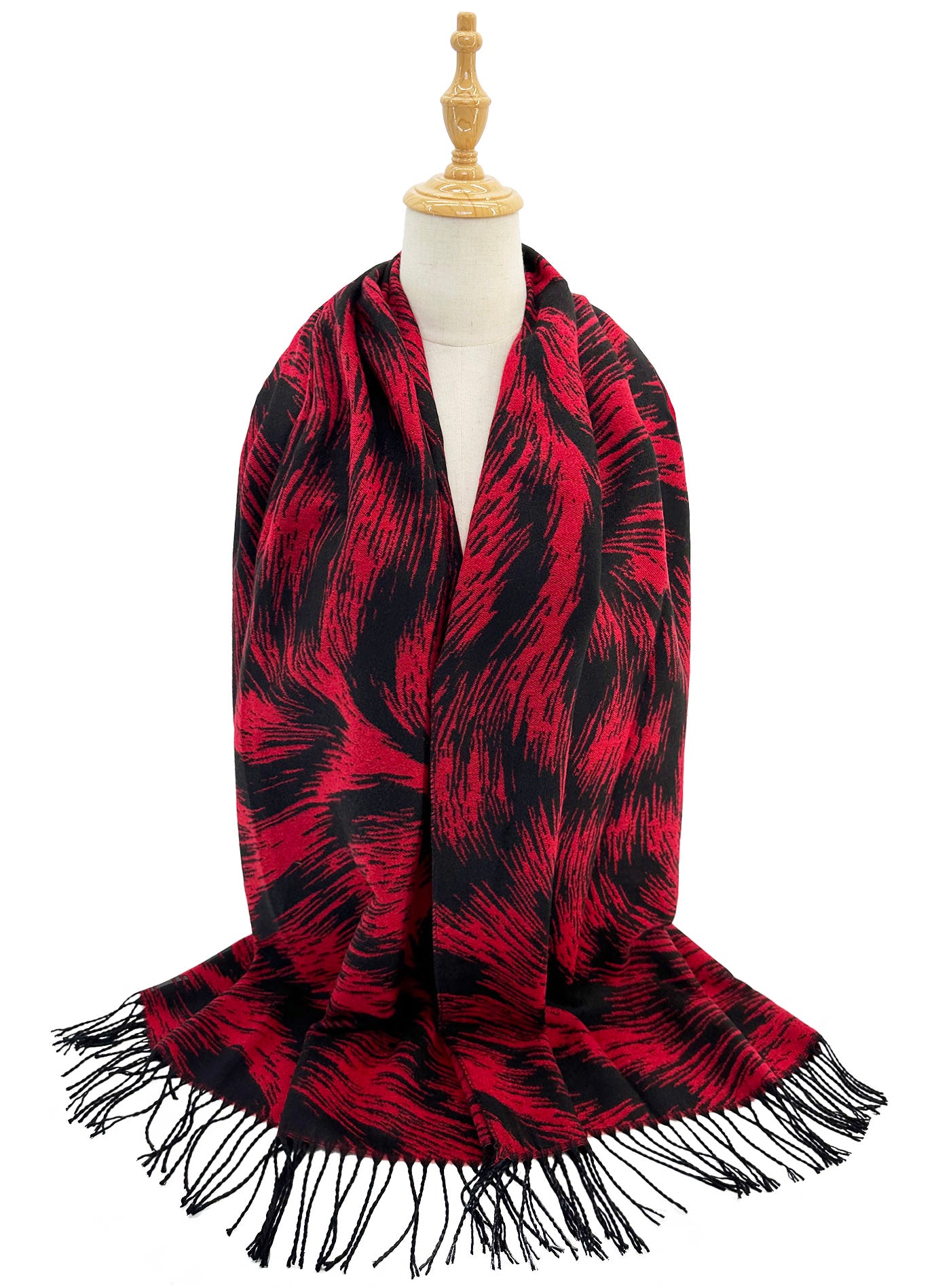 SF24175-115 Abstract Texture Print Scarf With Tassels