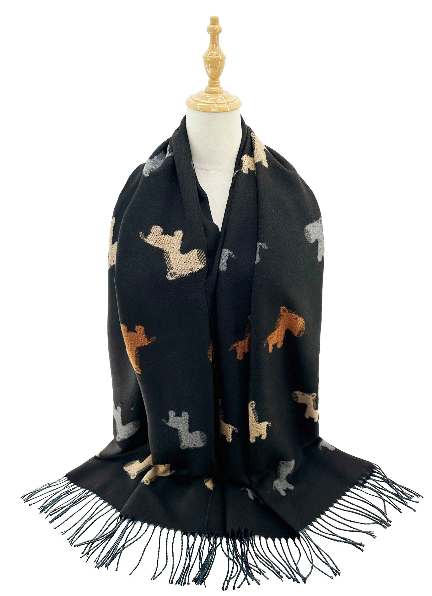 SF2418-131 Playful Pups Animal Scarf Wrap with Tassels