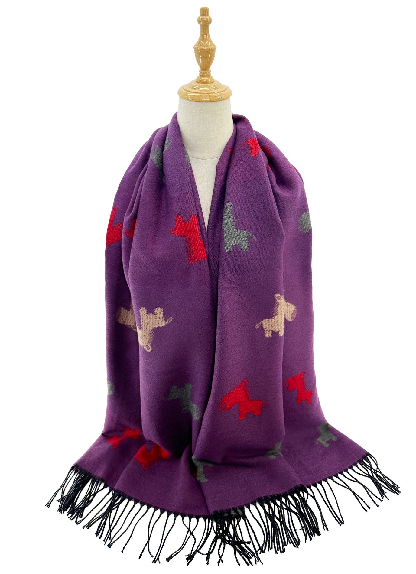 SF2418-131 Playful Pups Animal Scarf Wrap with Tassels