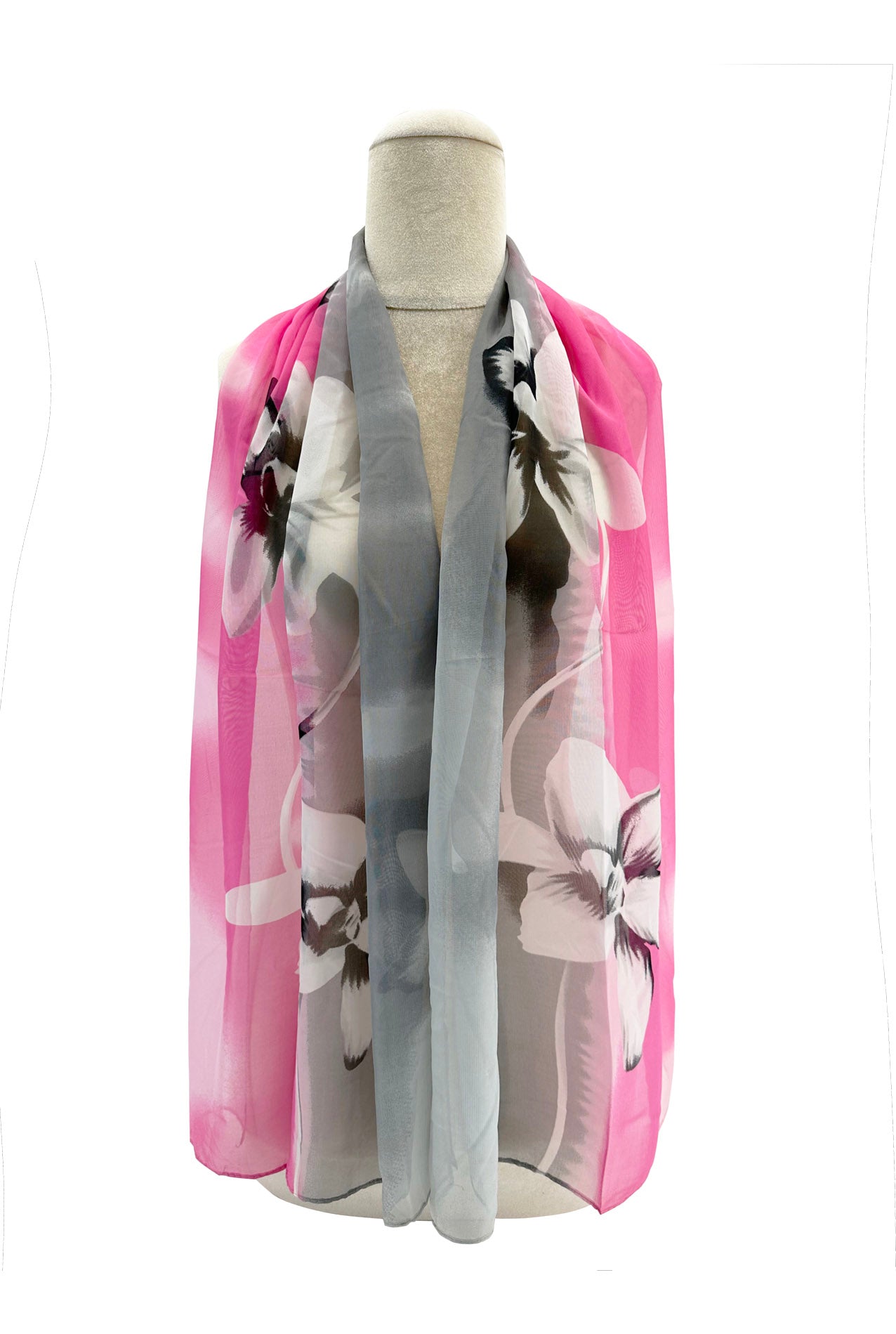 SF2433-009 Dual Tone Lily Flower Print Chiffon Scarf