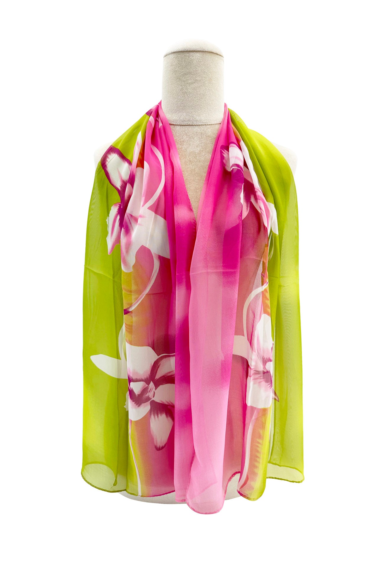 SF2433-009 Dual Tone Lily Flower Print Chiffon Scarf