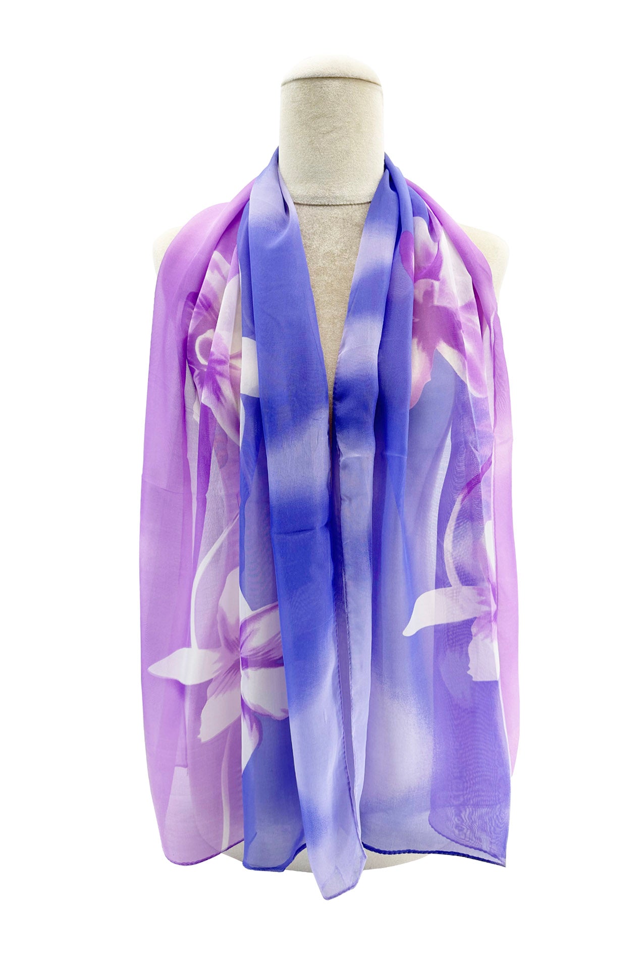 SF2433-009 Dual Tone Lily Flower Print Chiffon Scarf