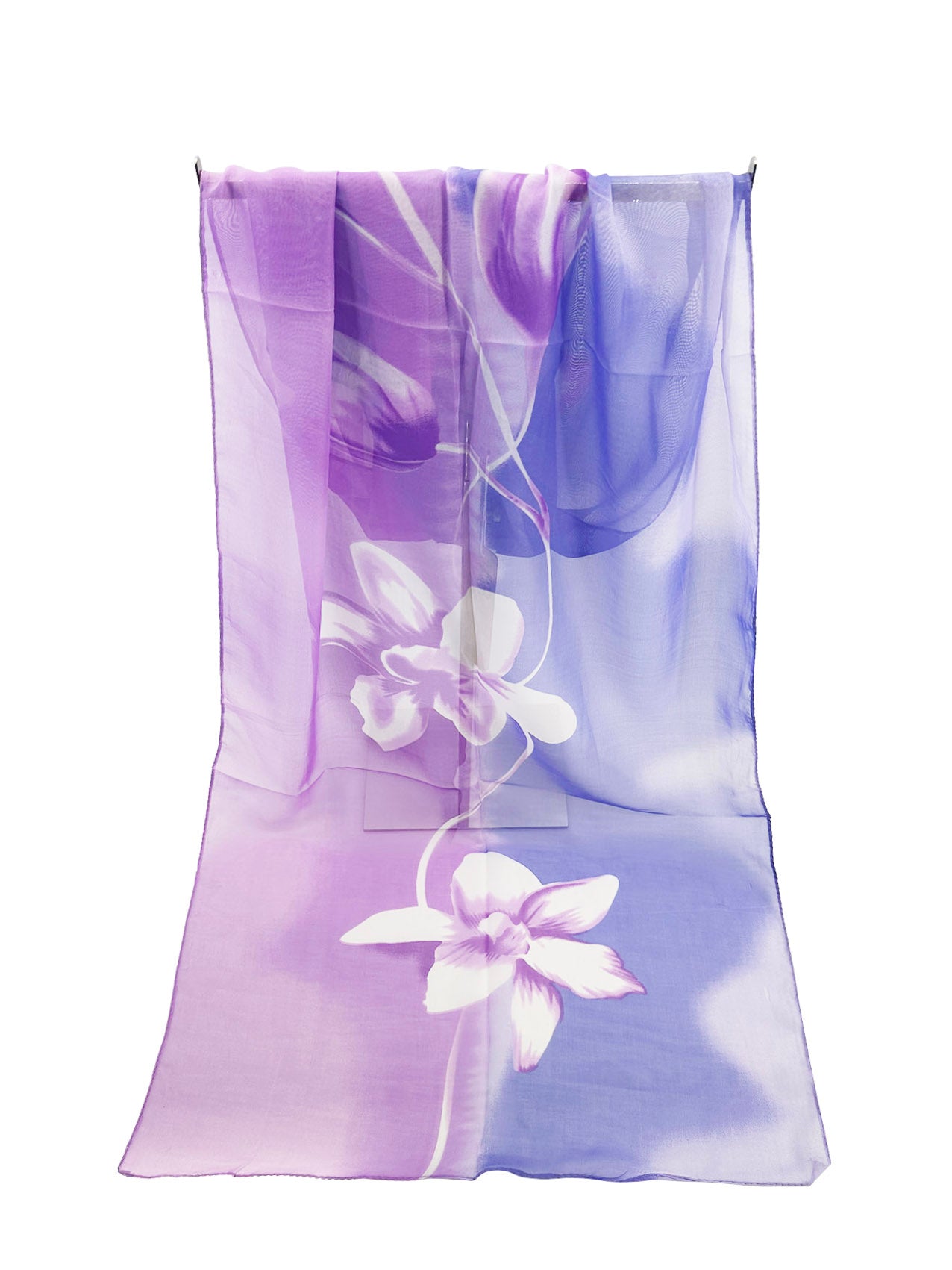 SF2433-009 Dual Tone Lily Flower Print Chiffon Scarf