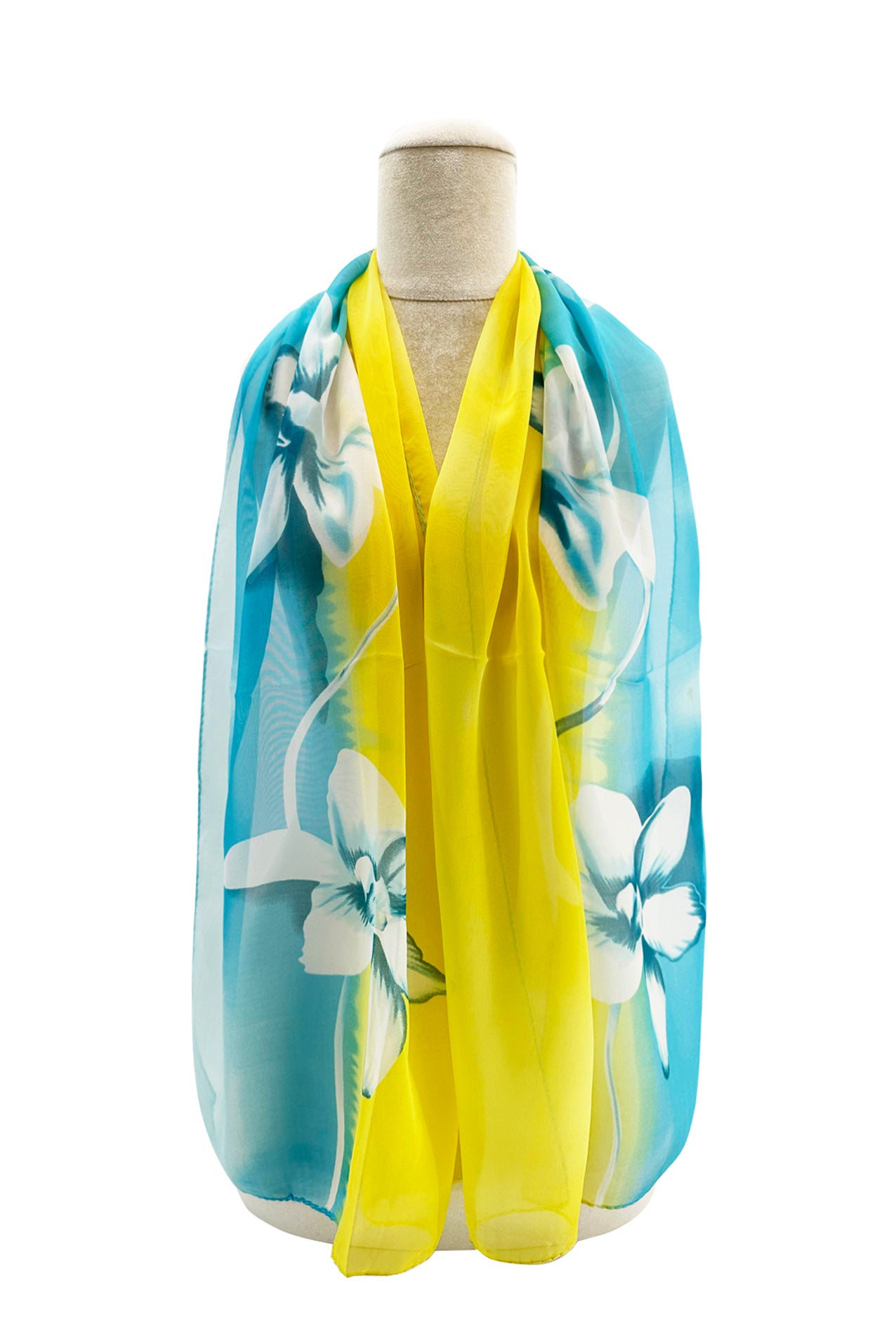 SF2433-009 Dual Tone Lily Flower Print Chiffon Scarf