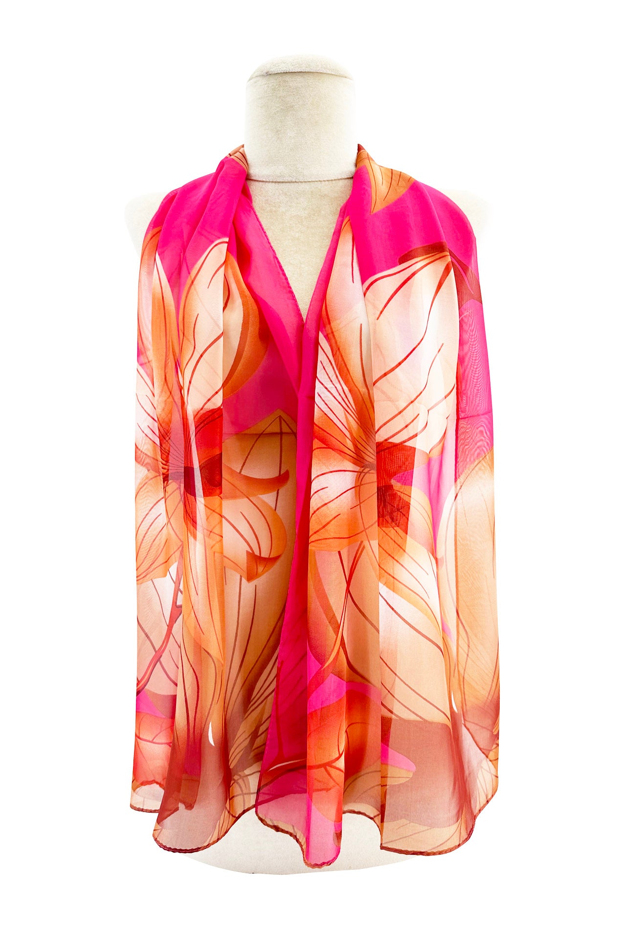 SF2433-011 Wild Lily Flower Print Chiffon Scarf