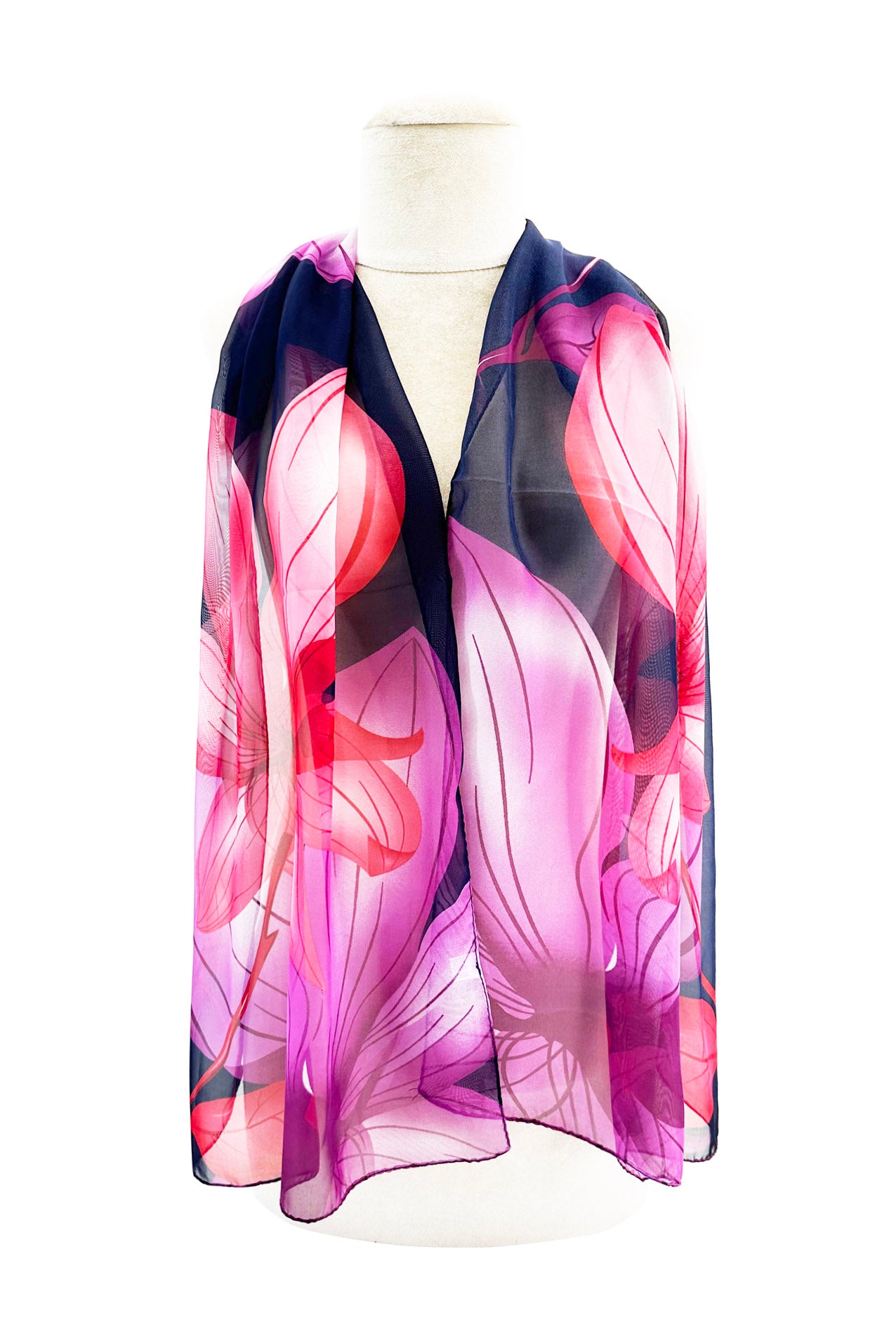 SF2433-011 Wild Lily Flower Print Chiffon Scarf